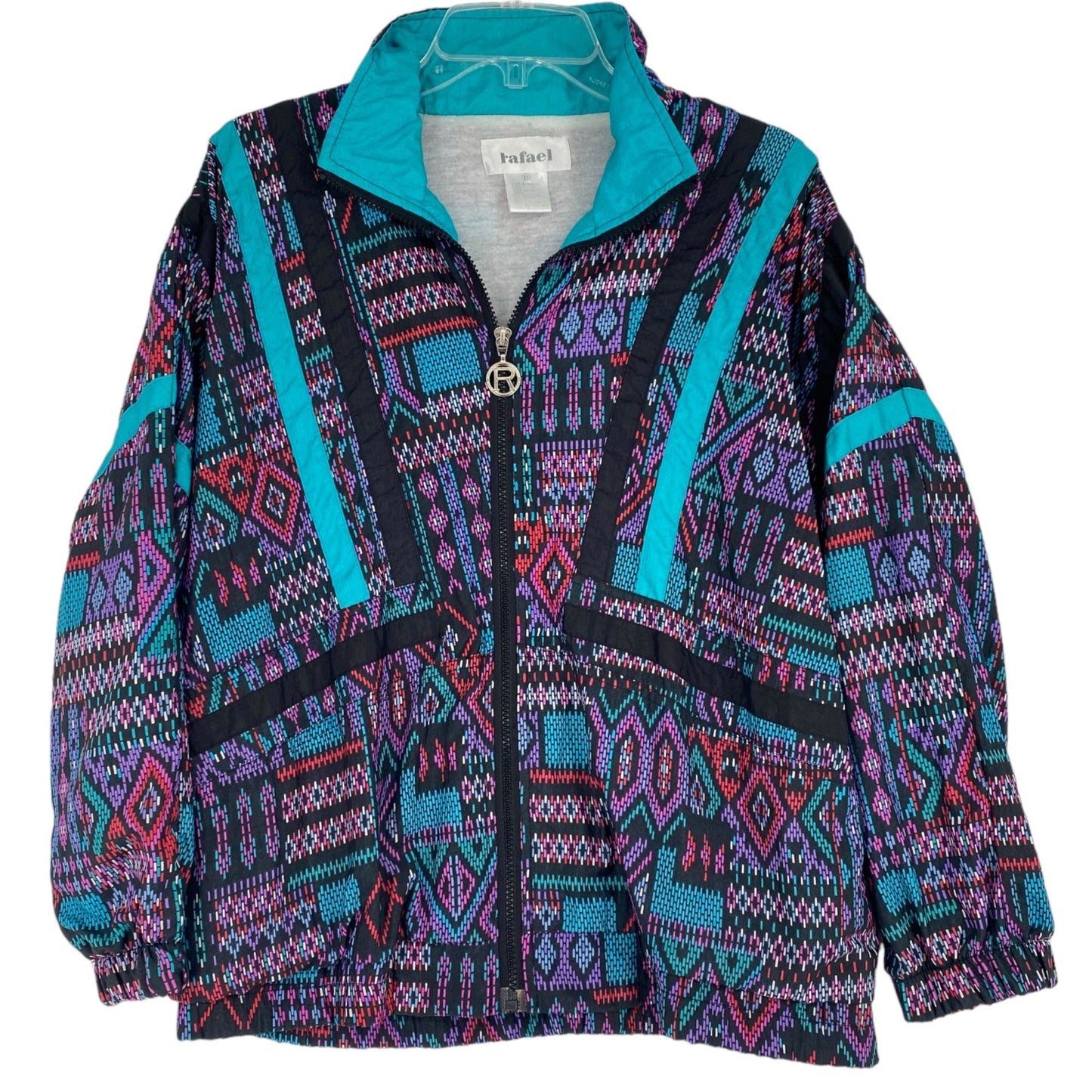 Vtg Rafael Wind Breaker Jacket FullZip Dopamine Colorful Aztec Southwest 90s XS