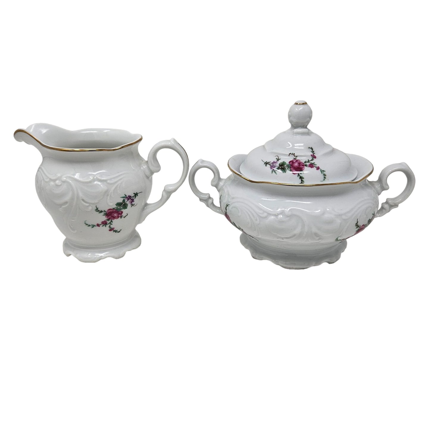 Vtg Wawel Royal Vienna Collection Sugar Bowl w/ Lid & Creamer Shabby Romantic