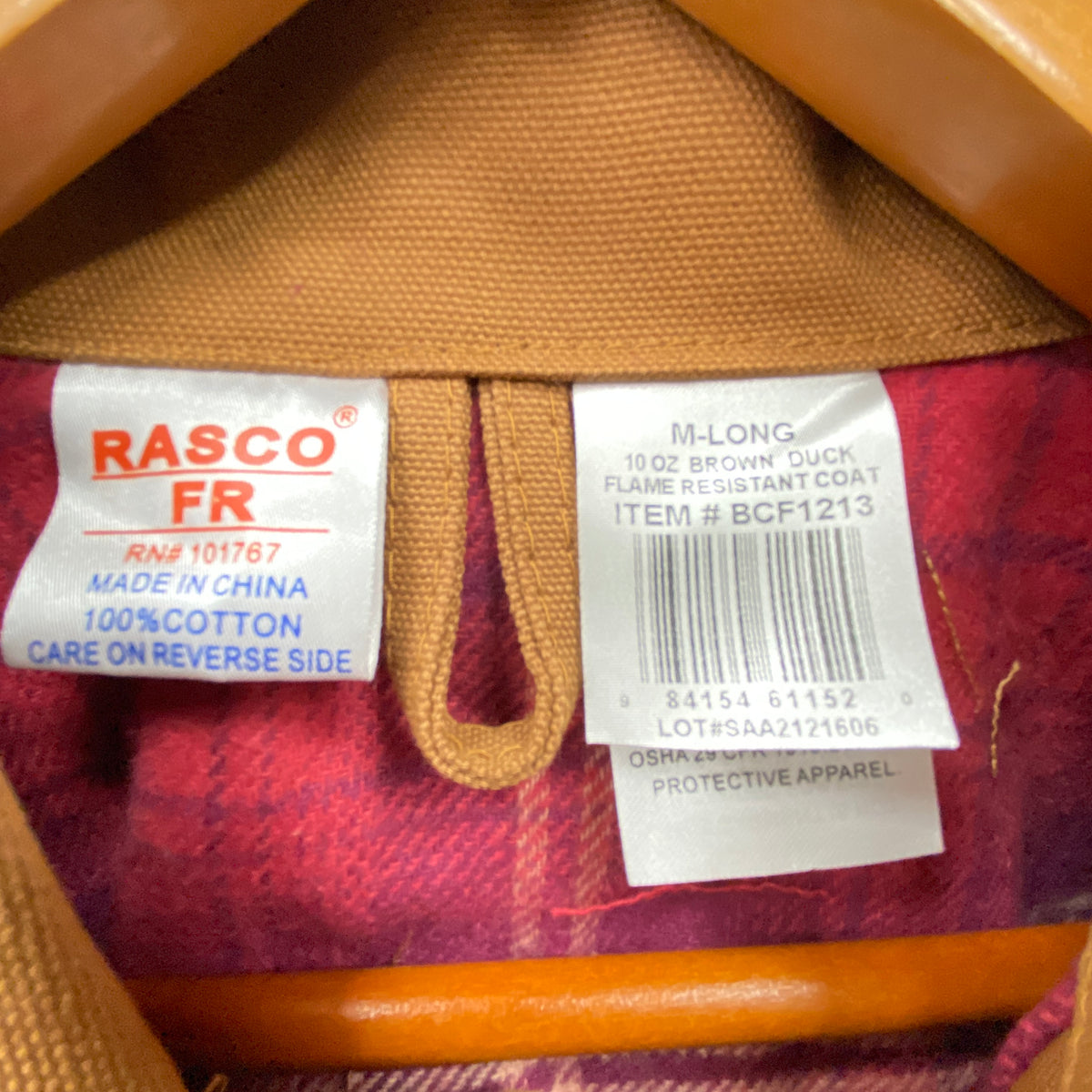 Rasco Medium Long 15/15.5 Sleeve 10oz Brown Duck Fire Resistant Men’s Work Coat