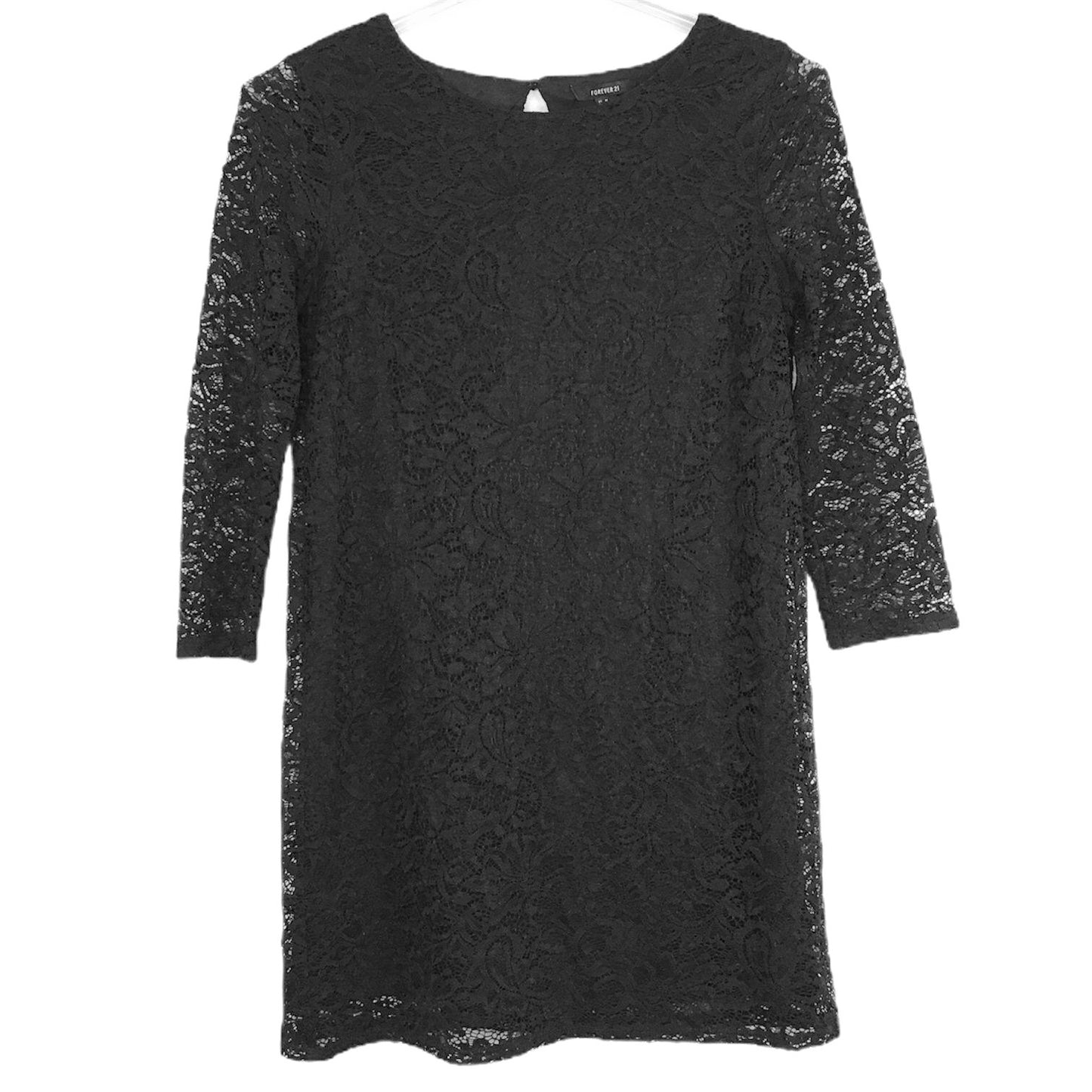 Forever 21 M Black Lace Shift Dress 3/4 Sleeves Whimsigoth Wednesday Addams