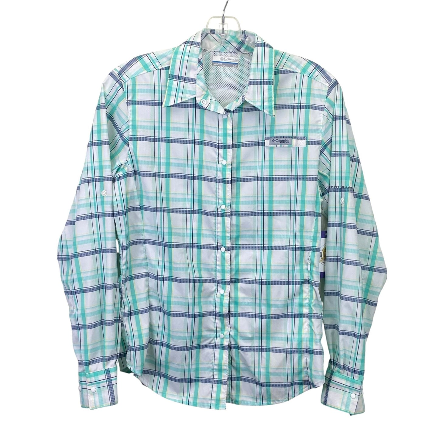 Columbia PFG Fishing Hiking Shirt Tamiami II Vented Snap Front Plaid Womens S