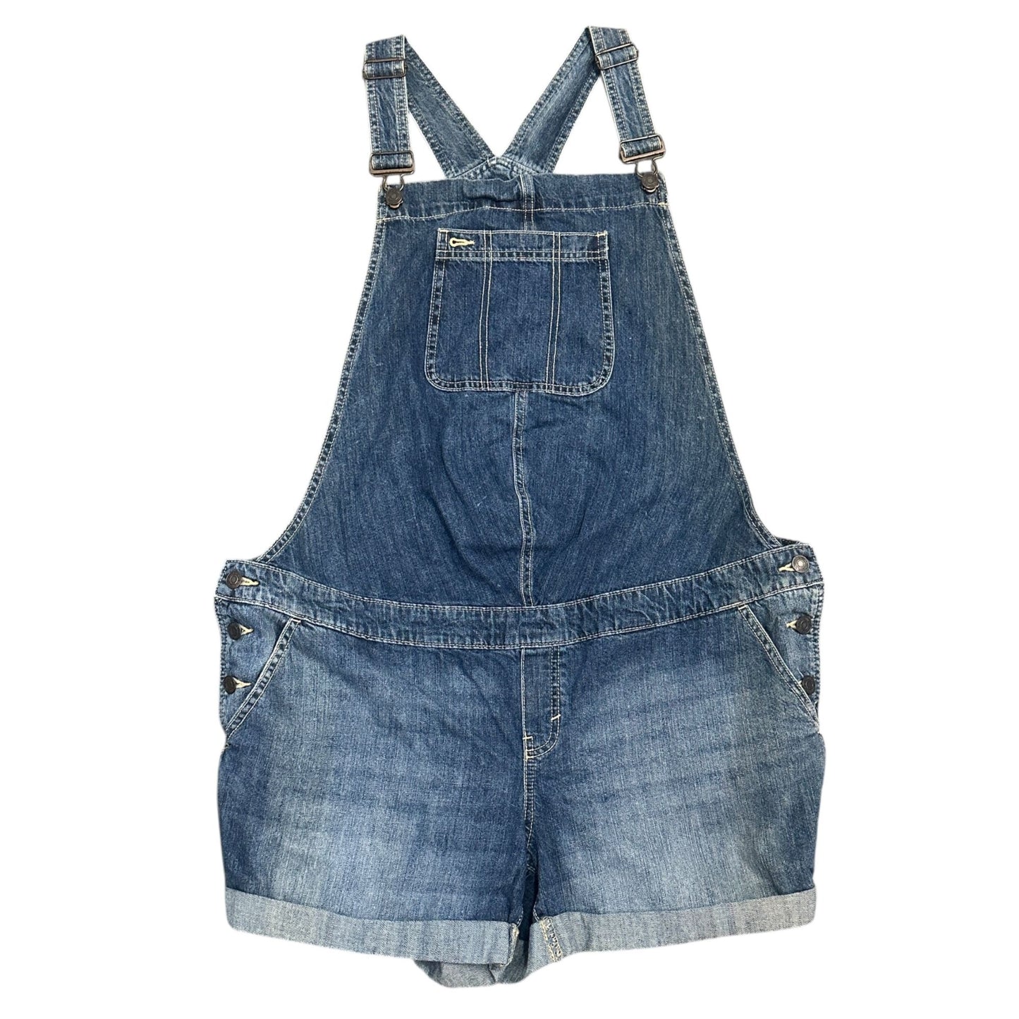 GAP Maternity XL Denim Shortall Medium Wash Overall Jeans Rolled Hem Adjustable