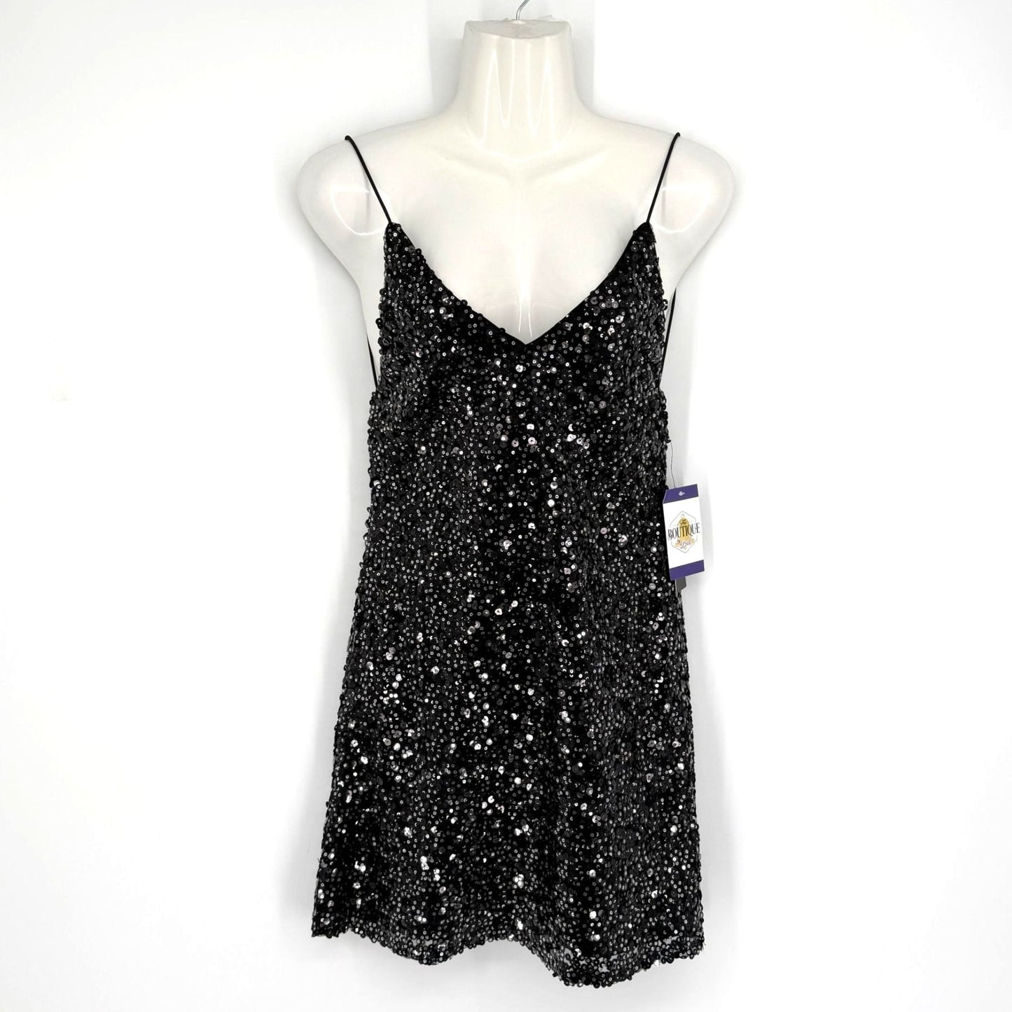 NWT Lulus Black Sequin Mini Dress XS Backless VNeck Force of Fashion Cocktail