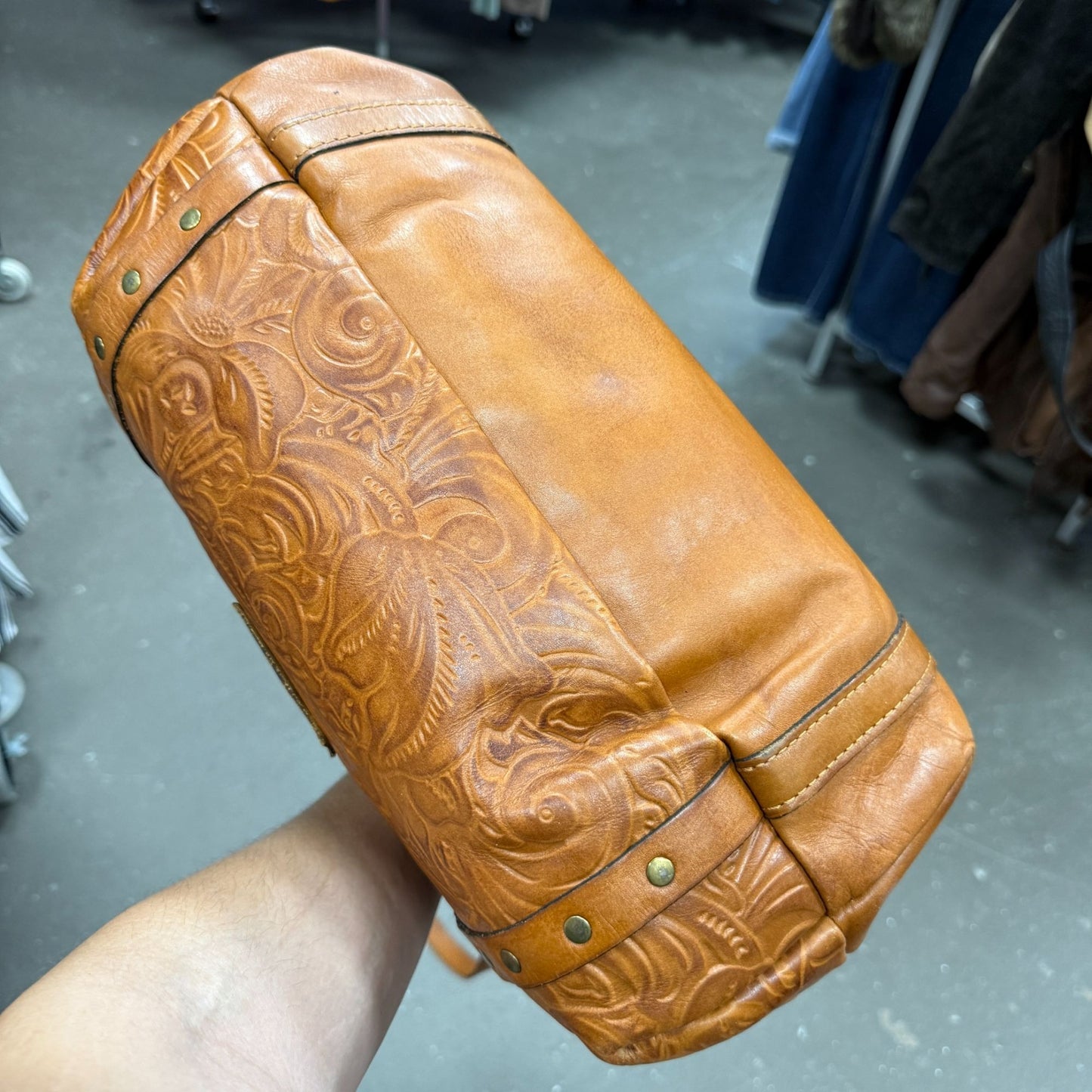 Patricia Nash Benvenuto Tote Shoulder Bag Heritage Tan Tooled Leather