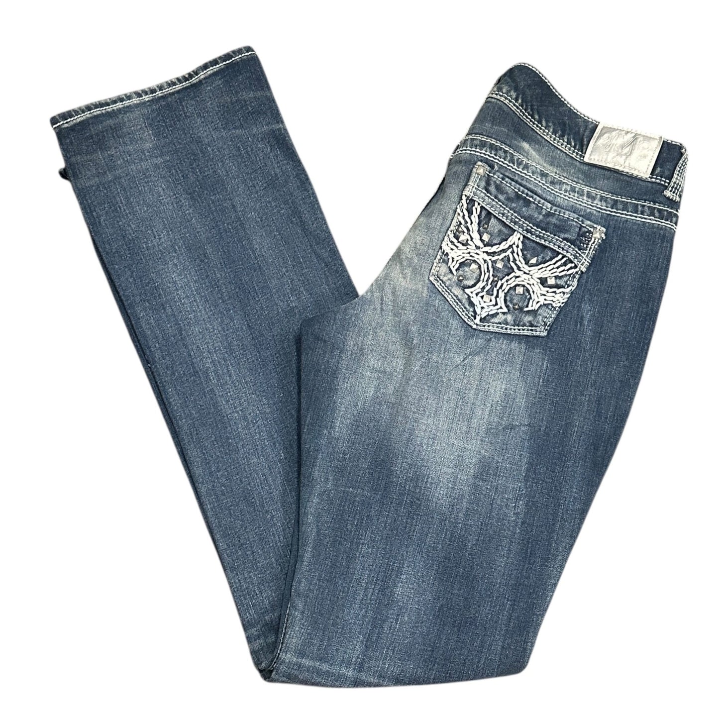 Maurices Premium Bootcut Jeans 15/16 XLong Distressed Thick Stitch Studded Glam