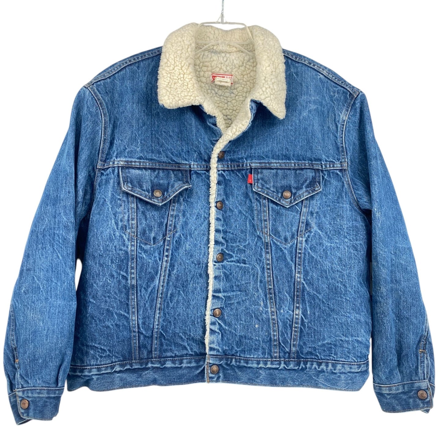 Vtg Levis Denim Trucker Jean Jacket Sherpa Lined USA Utility Cowboy Workwear 50