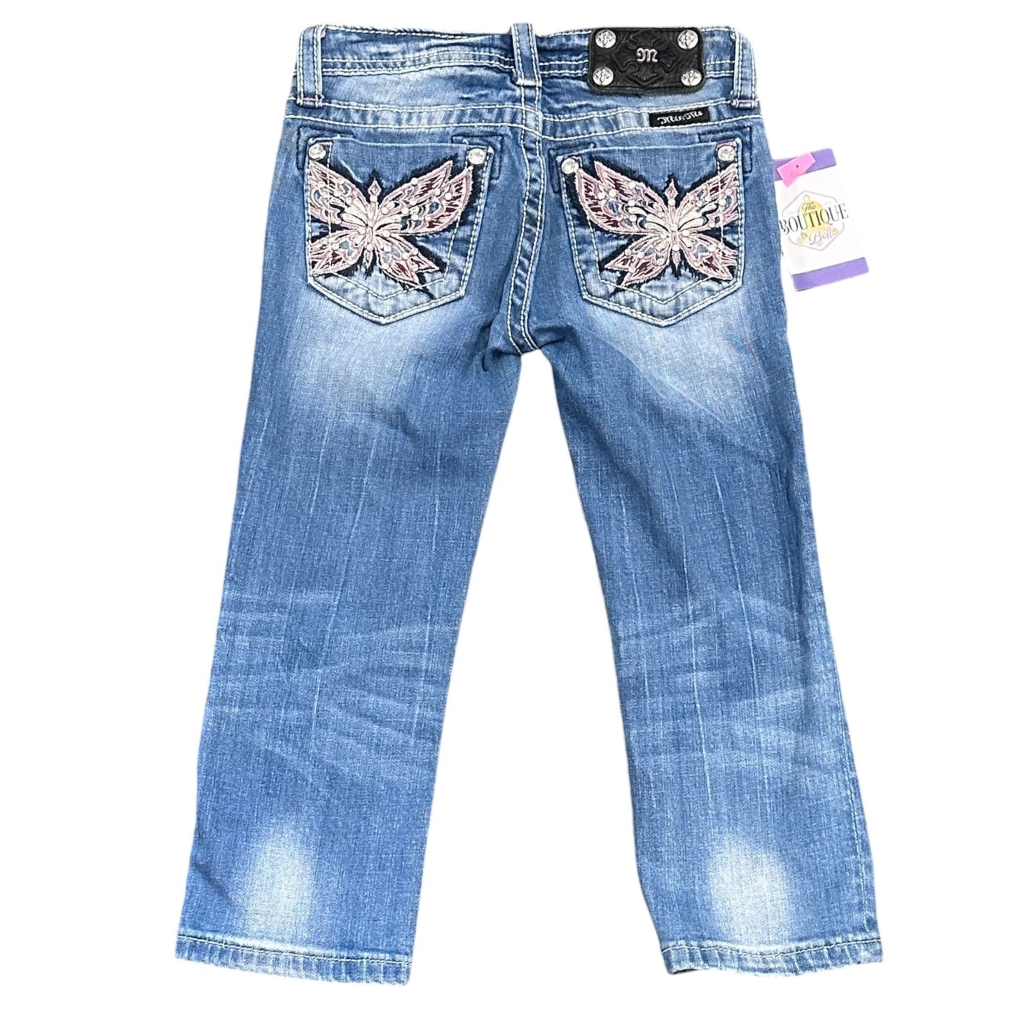 Miss Me Girls Blue Butterfly Embellished Capri Jeans Size 10