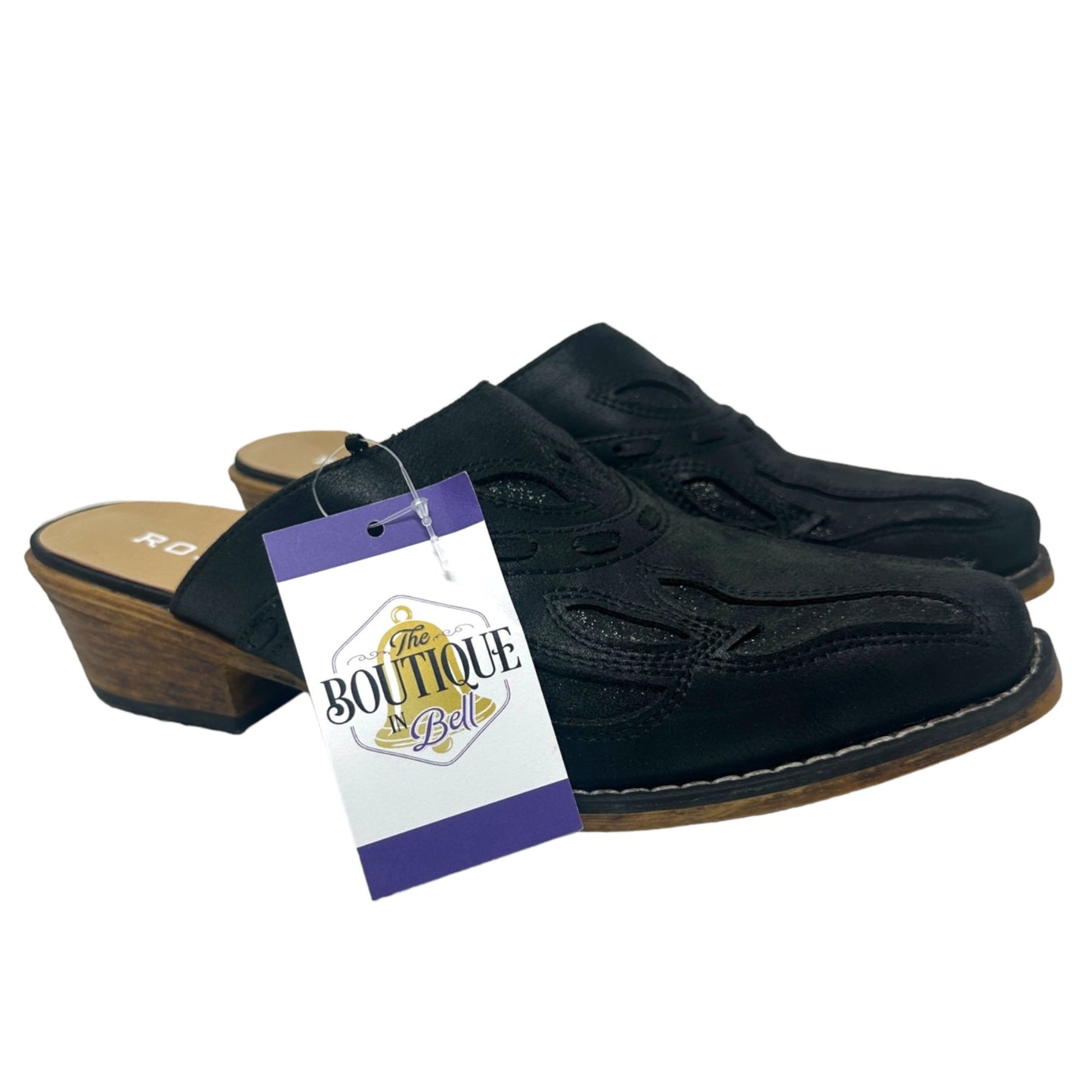 Roper Snip Toe Black Open Back Mule Beth Glittered Womens 11 Vegan Casual Low