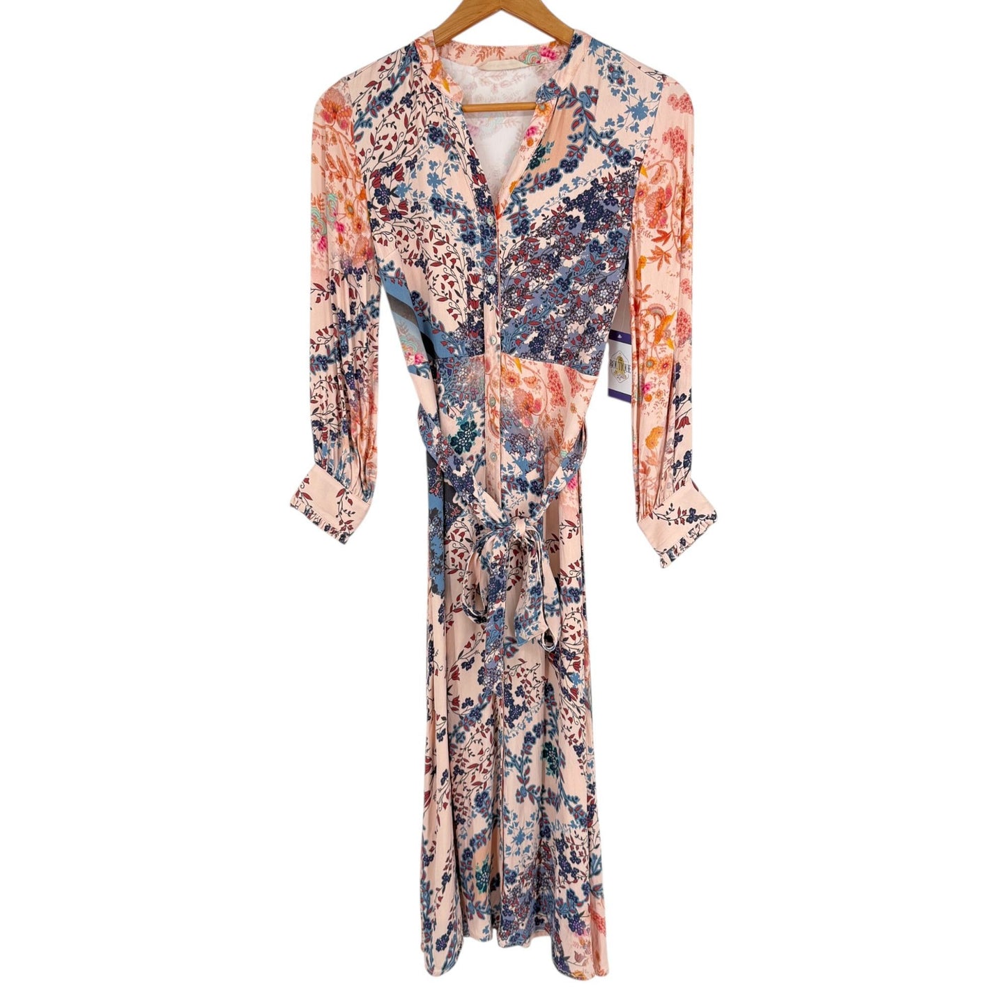 Soft Surroundings Womens PS Nassau Maxi Dress Front Button Tie Pink Blue Floral