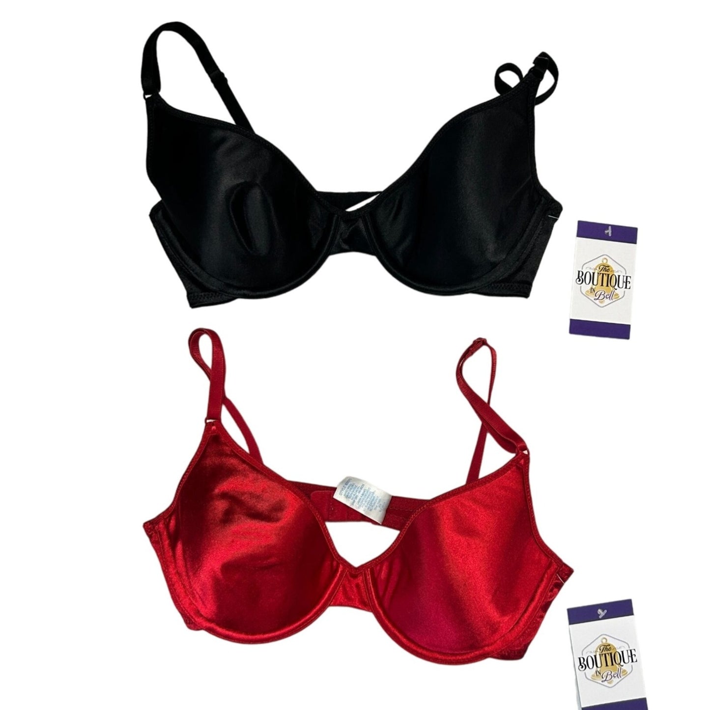 Vtg Sears Intimates 34C Red Black Bra (2) Underwire Lt Lining Lingerie Feminine