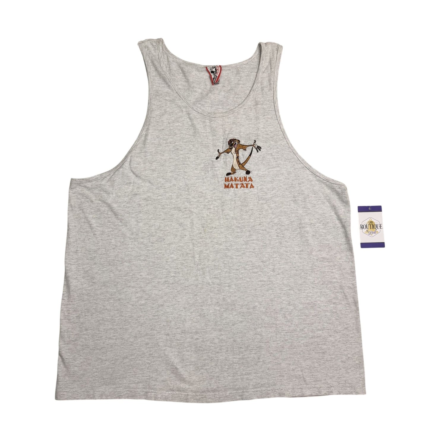 Vtg Disney Hakuna Matata Timon Graphic Embroidered Tank XL Gray Cotton USA Made
