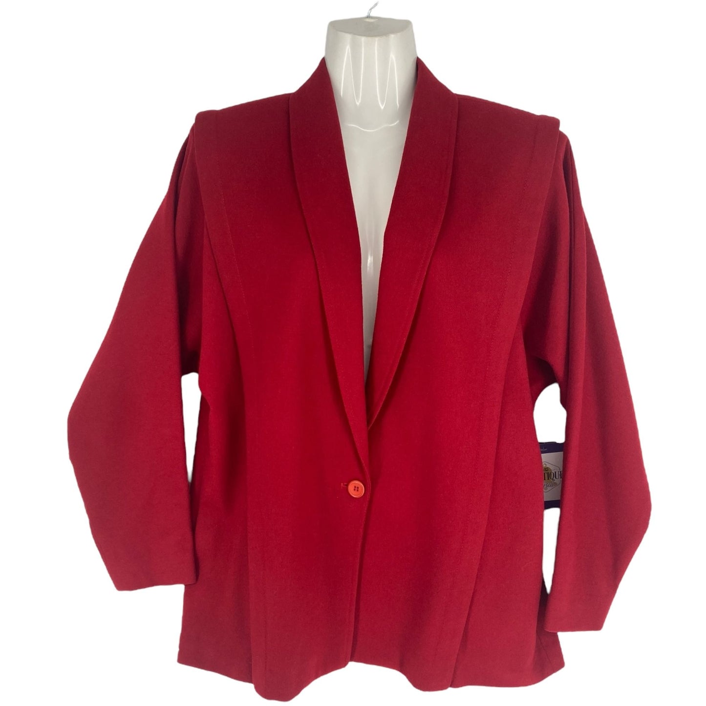 Vtg 80s Patty Woodard Wool Blazer Coat Red Dolman Sleeves Button Front City Chic