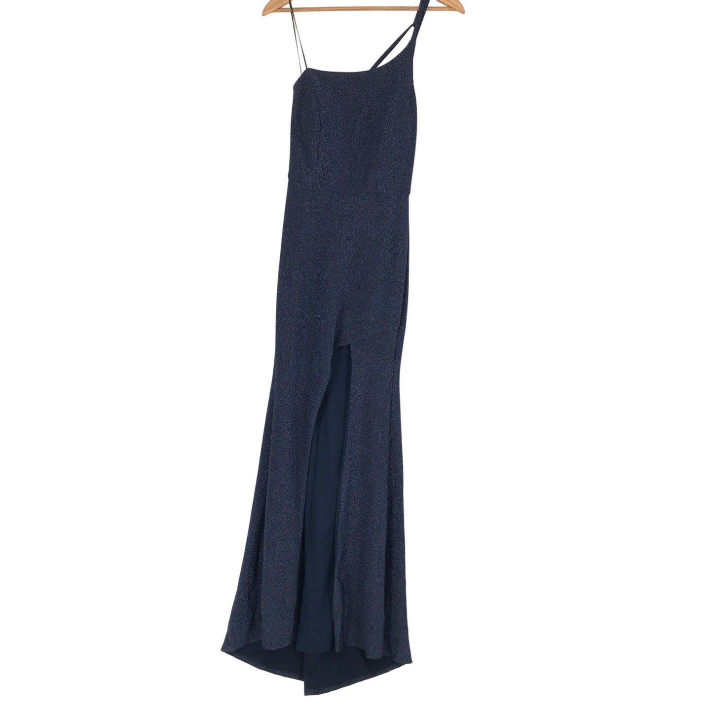 One Shoulder Evening Gown Crystal Doll 5 Navy Glitter Full Length Formal Glam