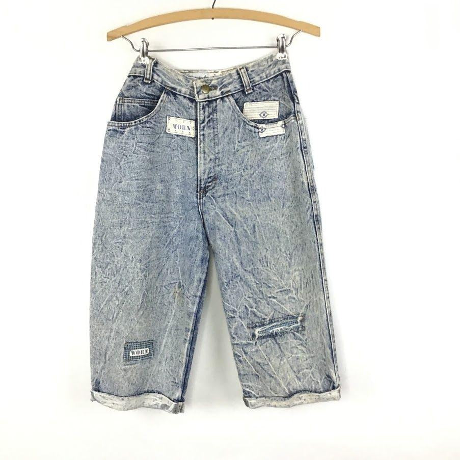 Vintage Y2K Beverly Hills Womens 7 Worn High Rise Straight Cuff Jean Shorts Acid