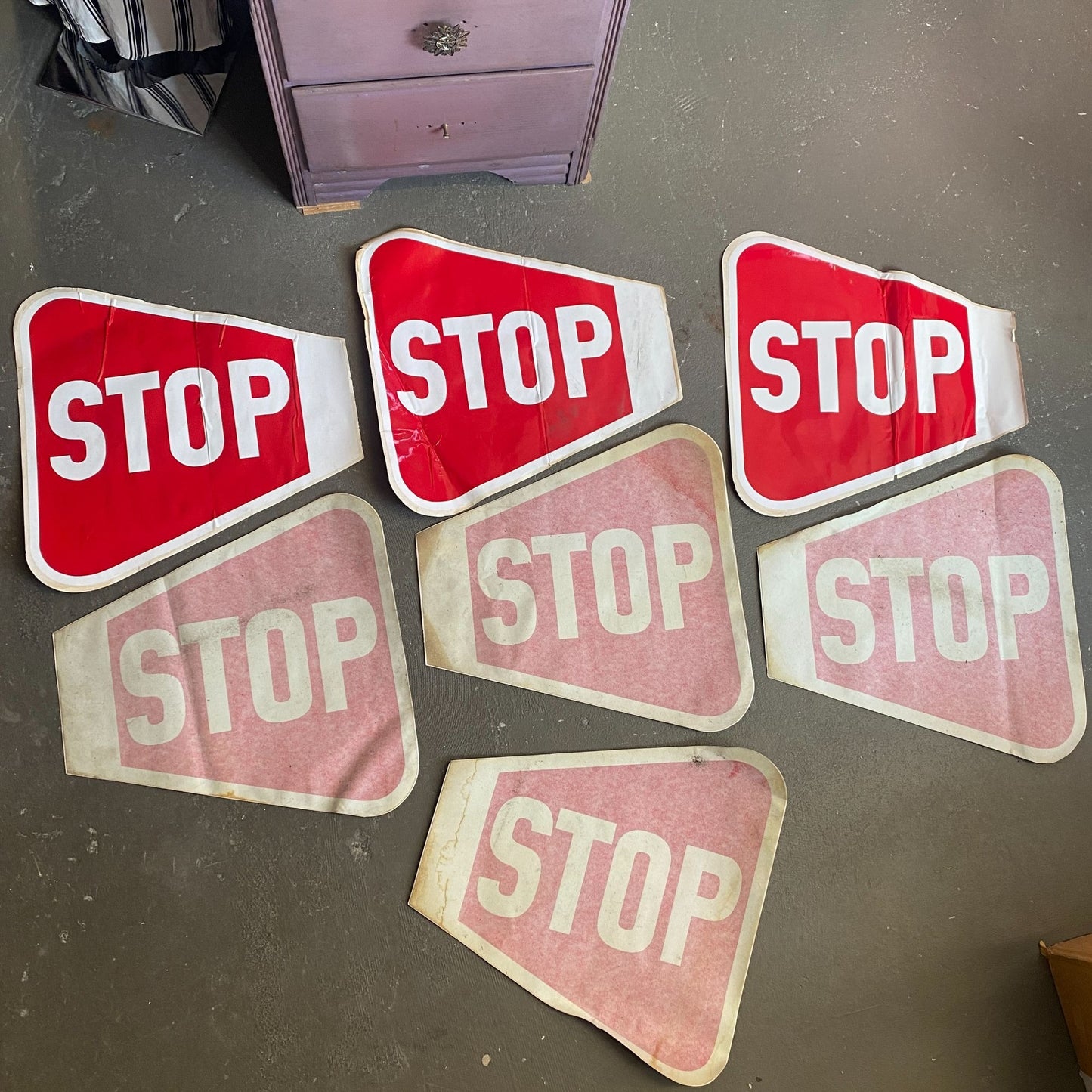 Vintage School Bus STOP Vinyl Decal Pack Lot of 7 Reflective Stickers 17X17 Red