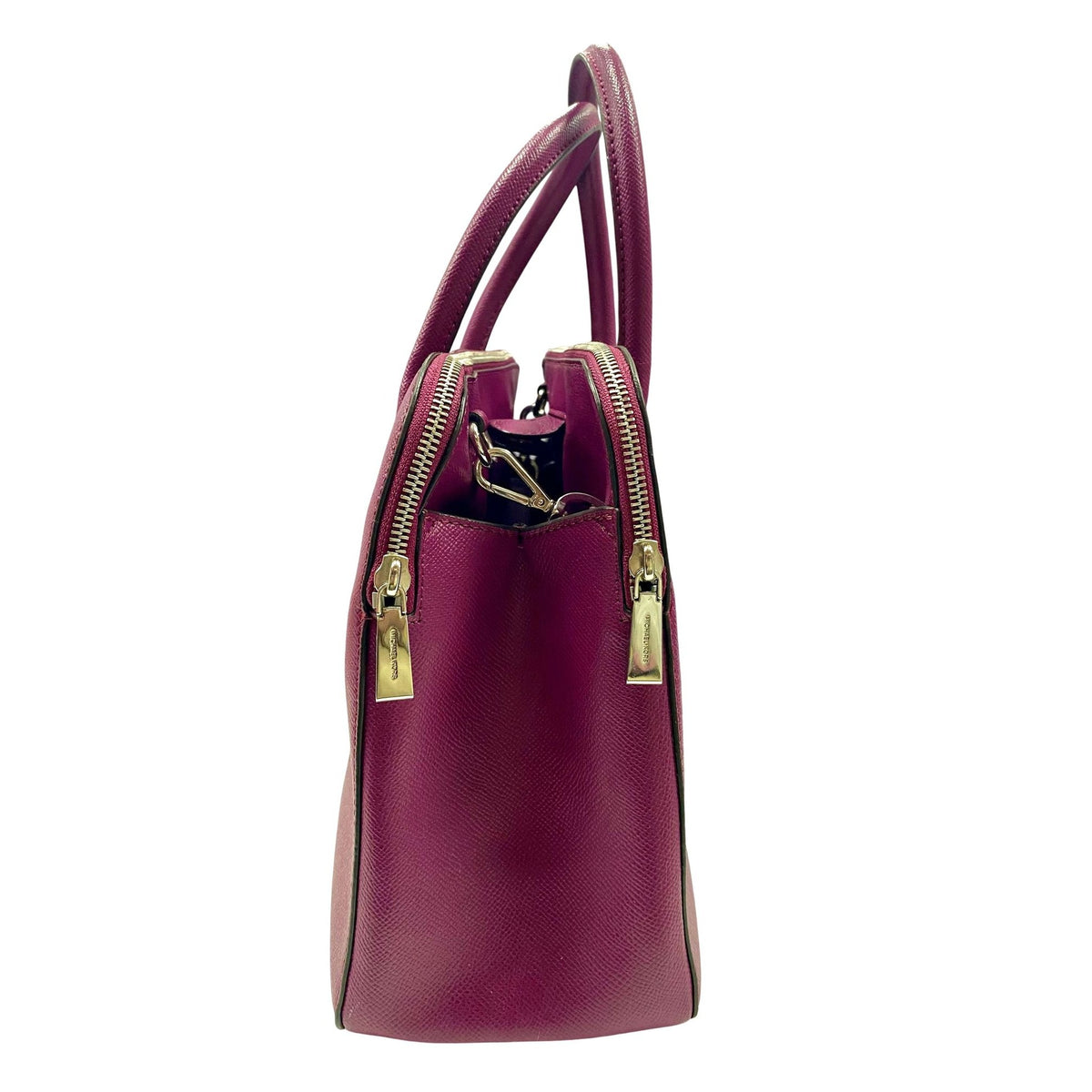 Michael Kors Magenta Leather Satchel Tote Bag With Gold Hardware & Double Zipper