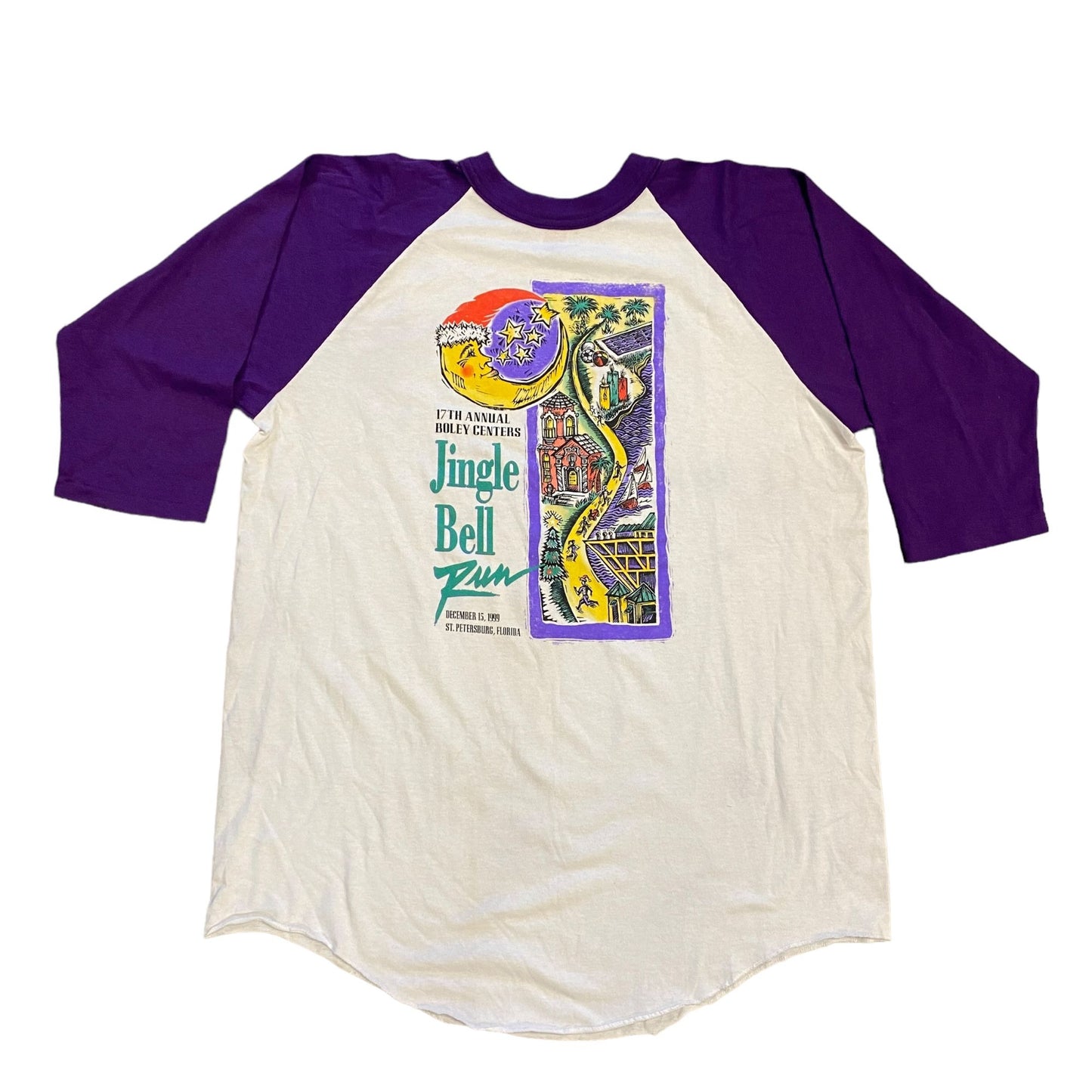 Vintage '99 Jingle Bell Run Raglan Soffe Tshirt Boley Center St Petersburg FL