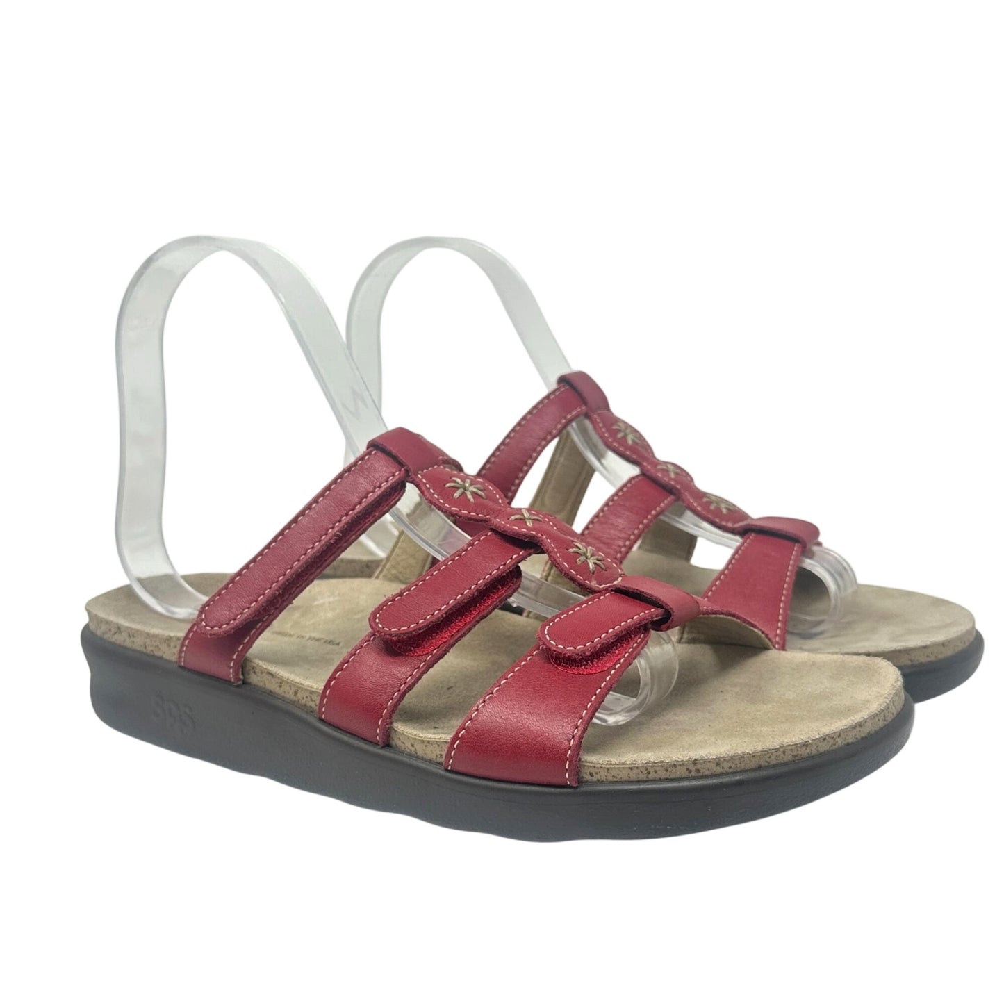 SAS Naples Slide Sandal Red Leather 8.5 M Tripad Comfort Strap Vacation Resort