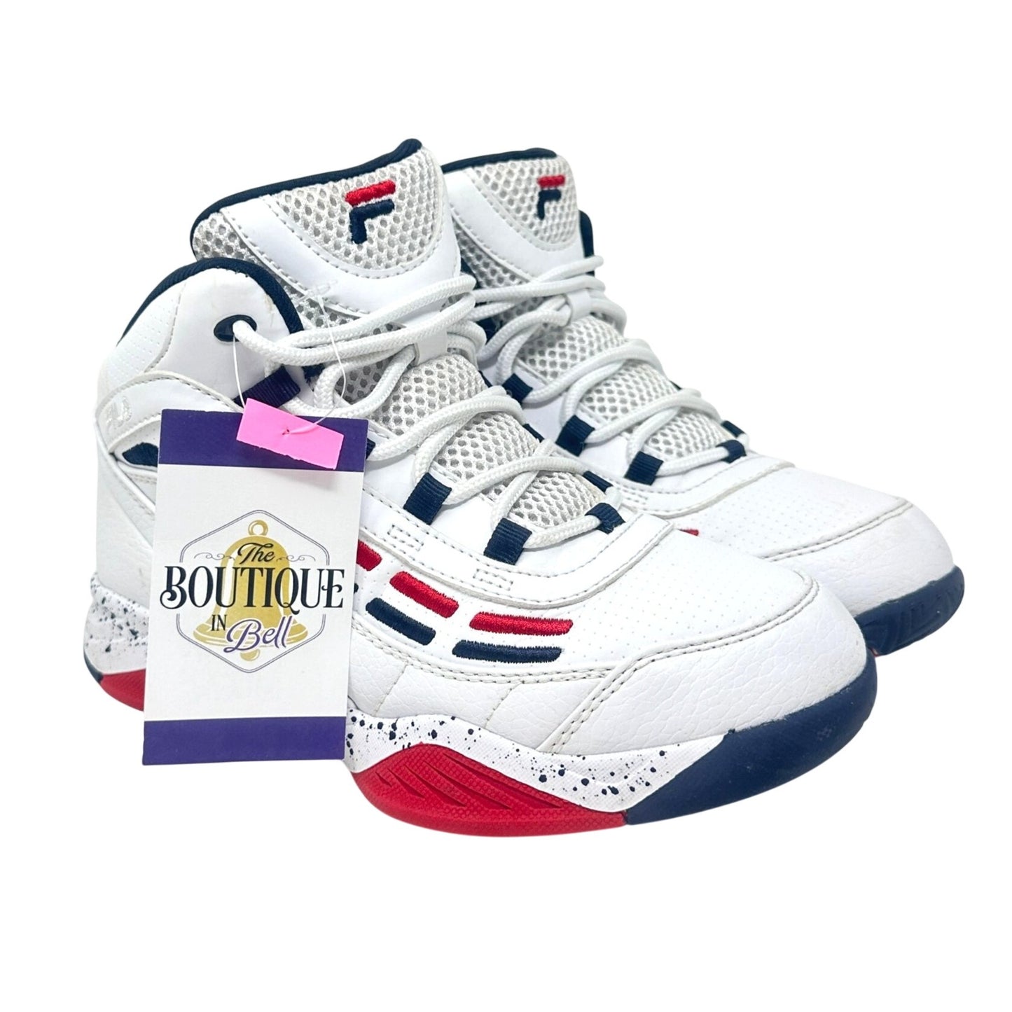 Fila Spitfire Boys 4 Mid-Cut White Red Blue Youth Basketball Sneakers