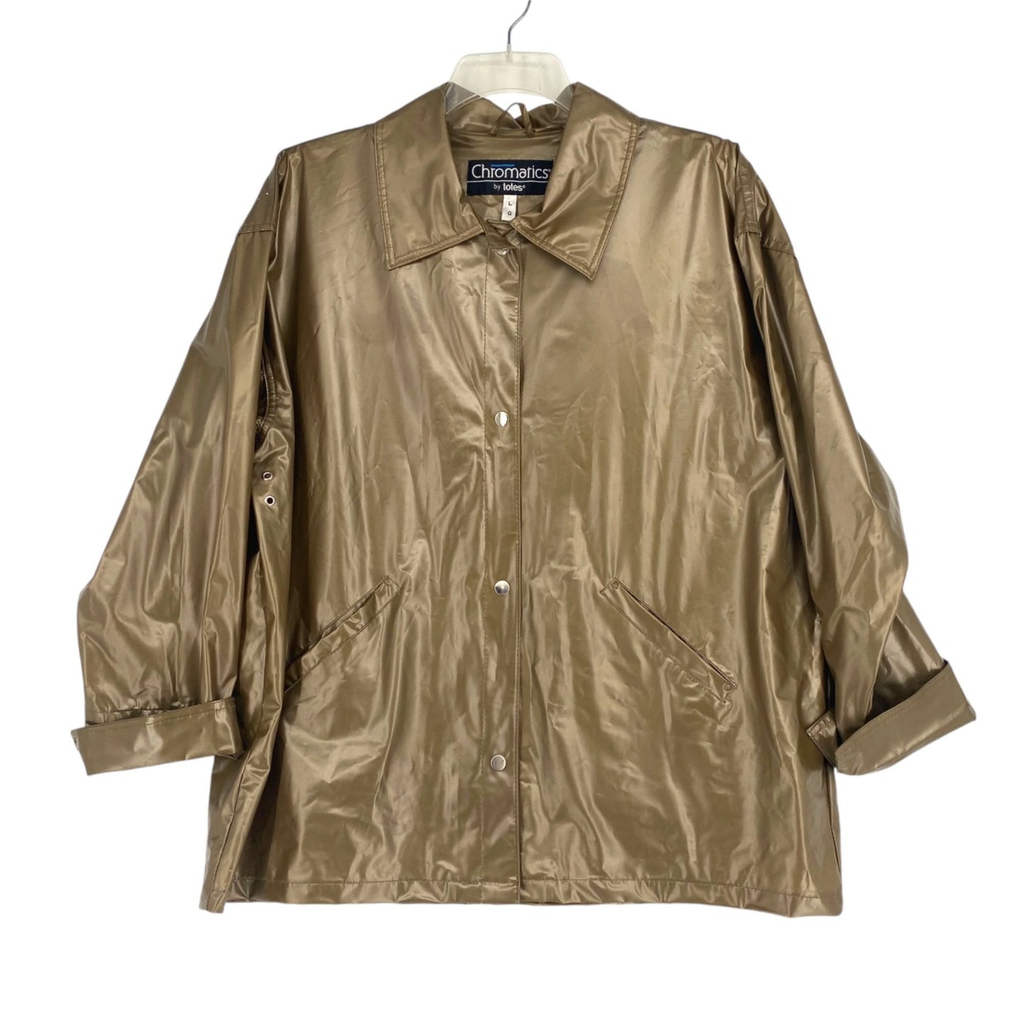 Vtg 80s Chromatics By Totes Raincoat Gold L Snap Front Pockets Spacecore Jacket