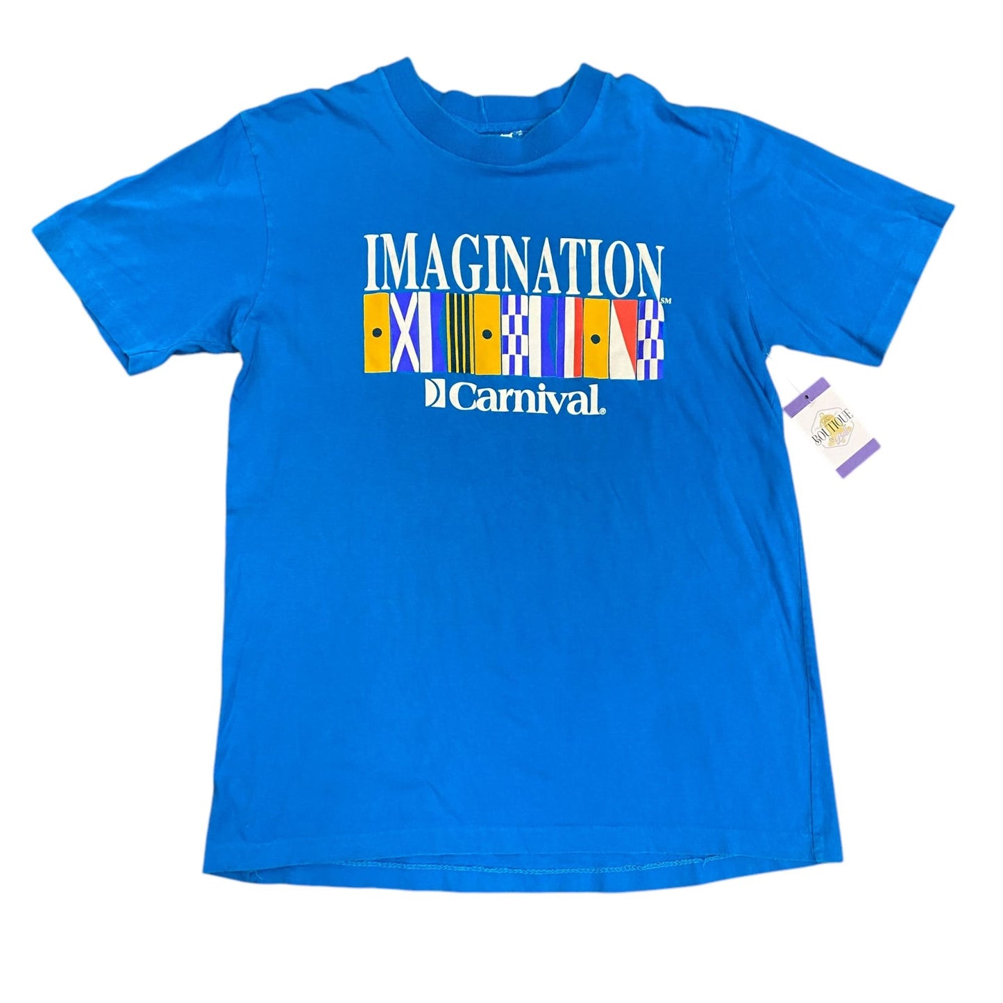 Vintage Carnival Cruise Mens XXL Blue TShirt Single Stitch Imagination Ship Flag