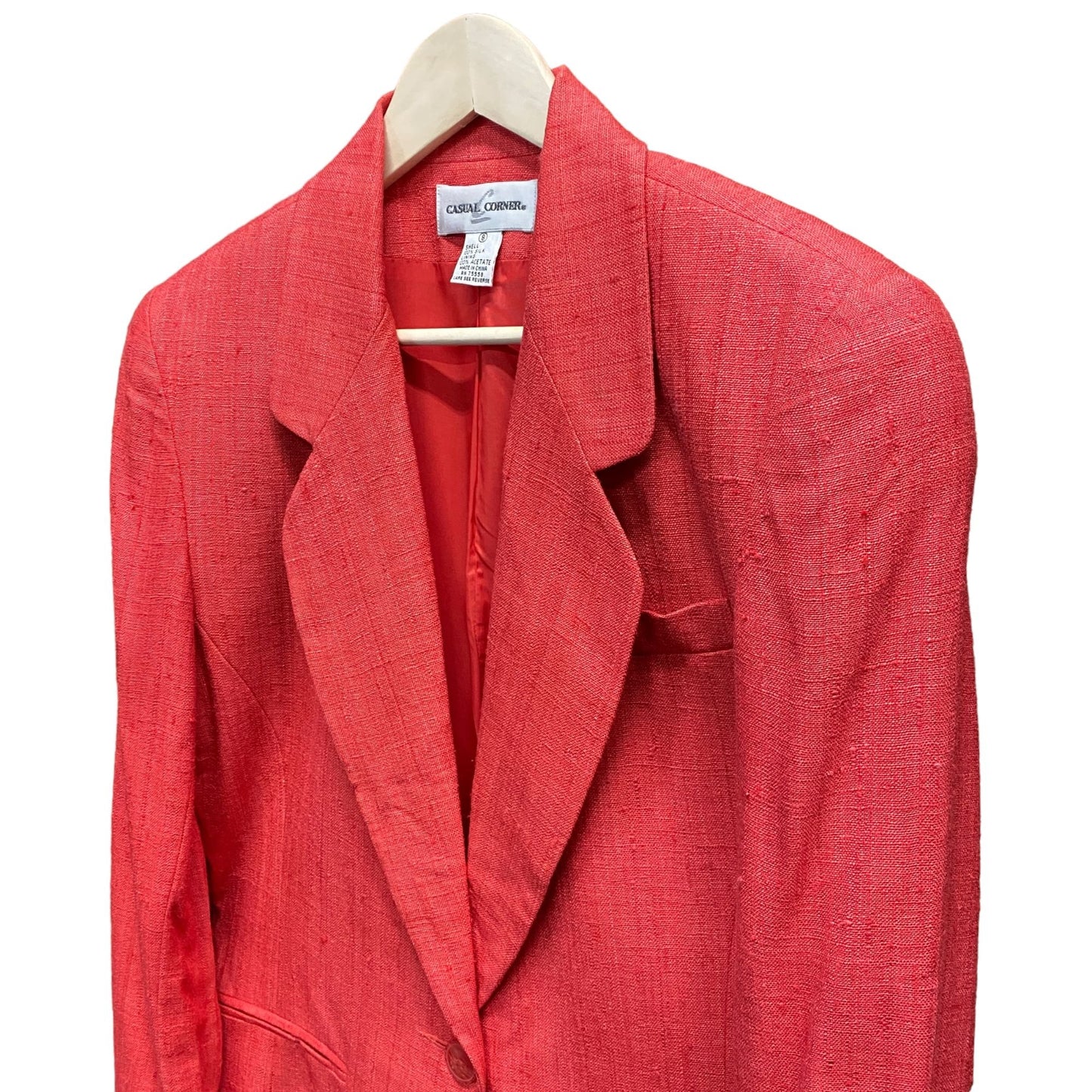 Casual Corner Womens 8 Red Silk Blazer Jacket One Button Long Sleeve Workwear