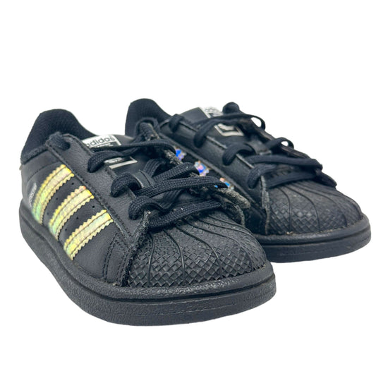 ADIDAS Superstar Size 8K US Shoes Black Rainbow Iridescent Unisex Shoes Rare