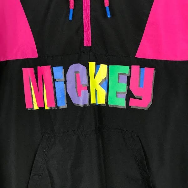 Vintage Disney S/M Quarter Zip Hoodie Windbreaker Mickey Mouse Pink and Black