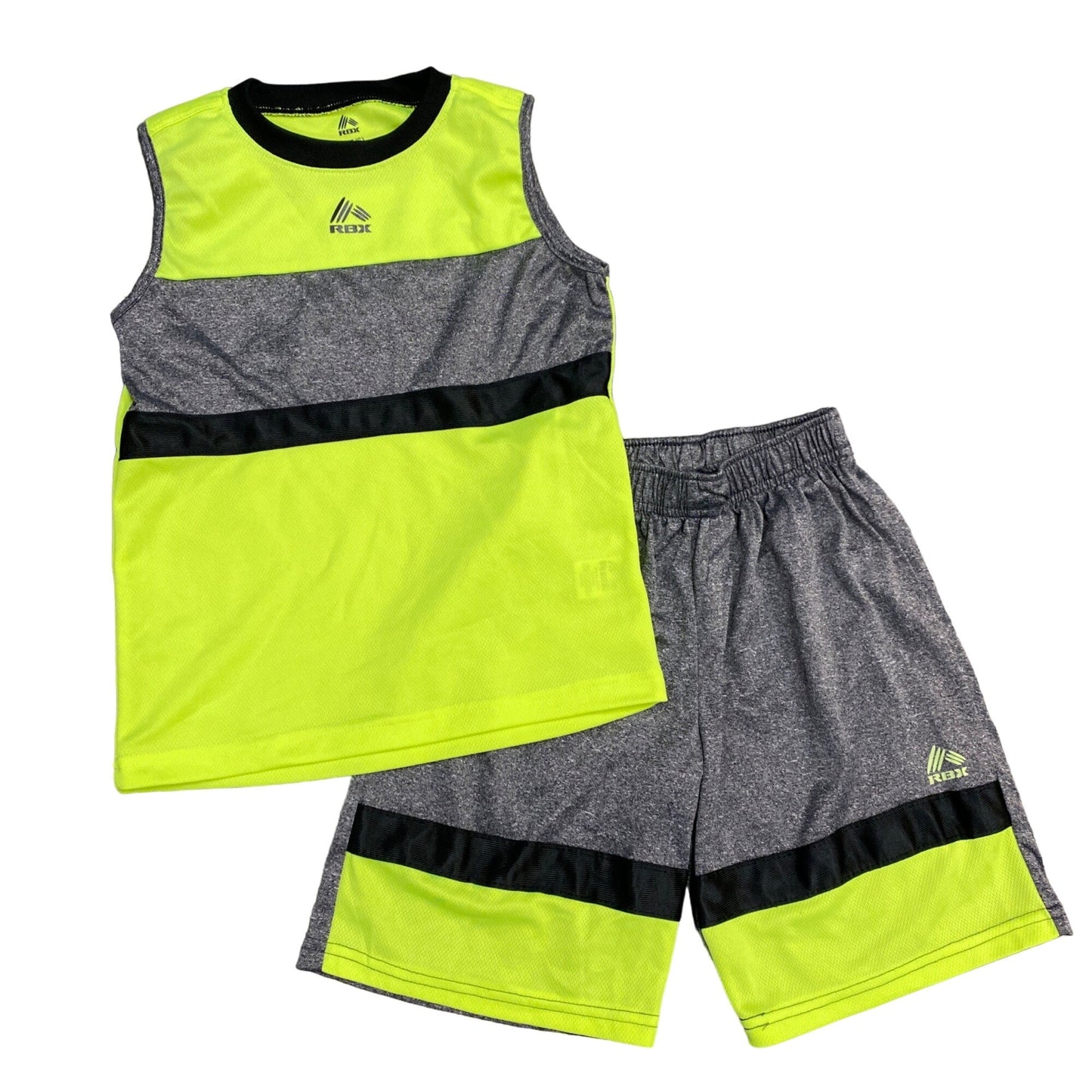 RBX 5/6 Boys Tank Top Shorts Set Athletic Athleisure Hi-Vis Yellow Gray