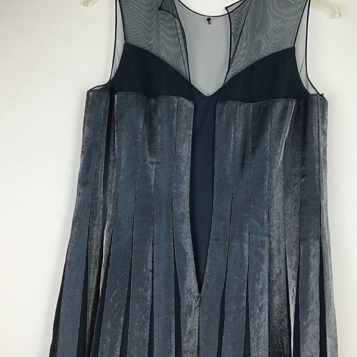 Adrianna Papell 14 Blue Sheath Dress Metallic Sleeveless Semi Sheer Lined