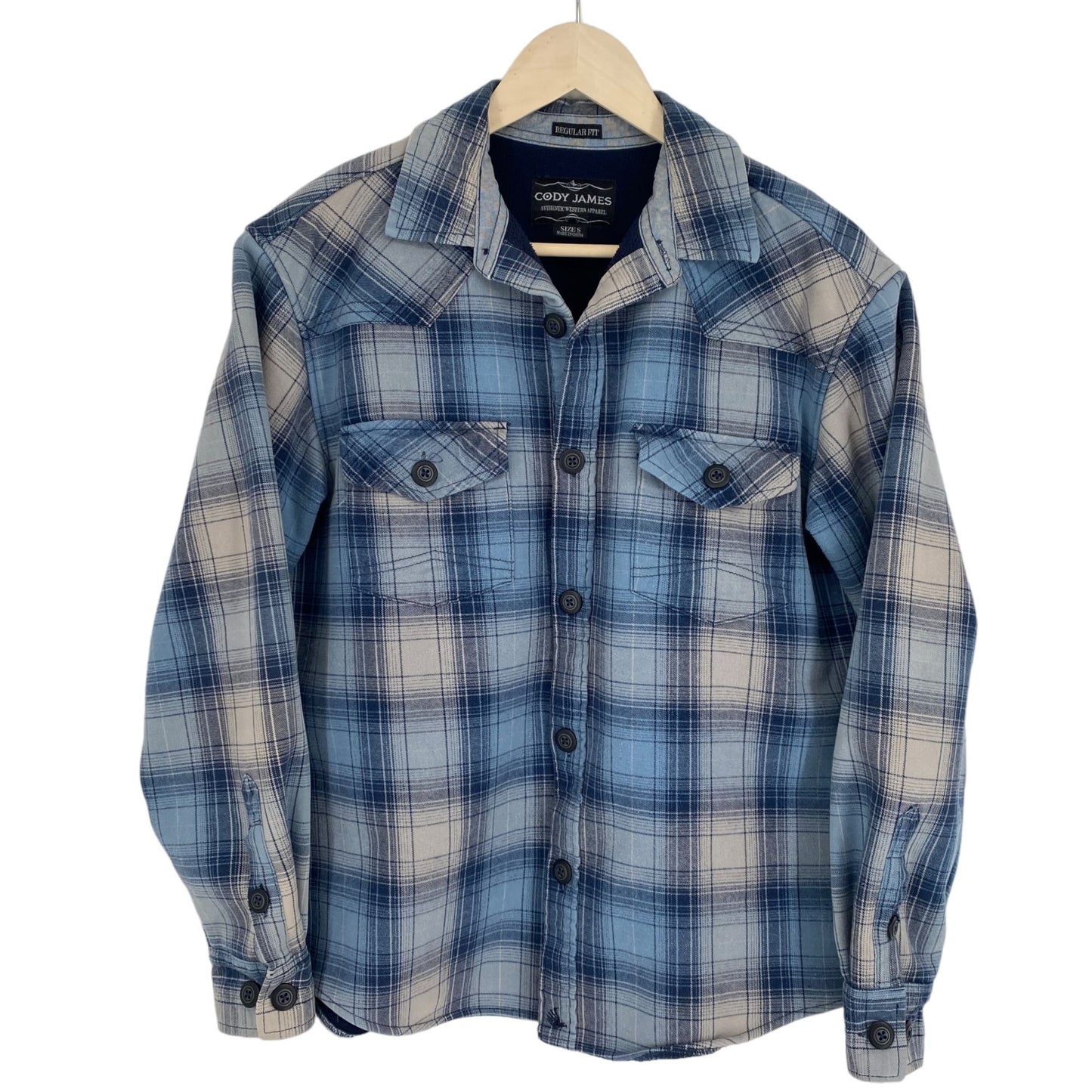 Cody James Mens S Blue Plaid Jacket Shacket Lined Collared Front Button Western