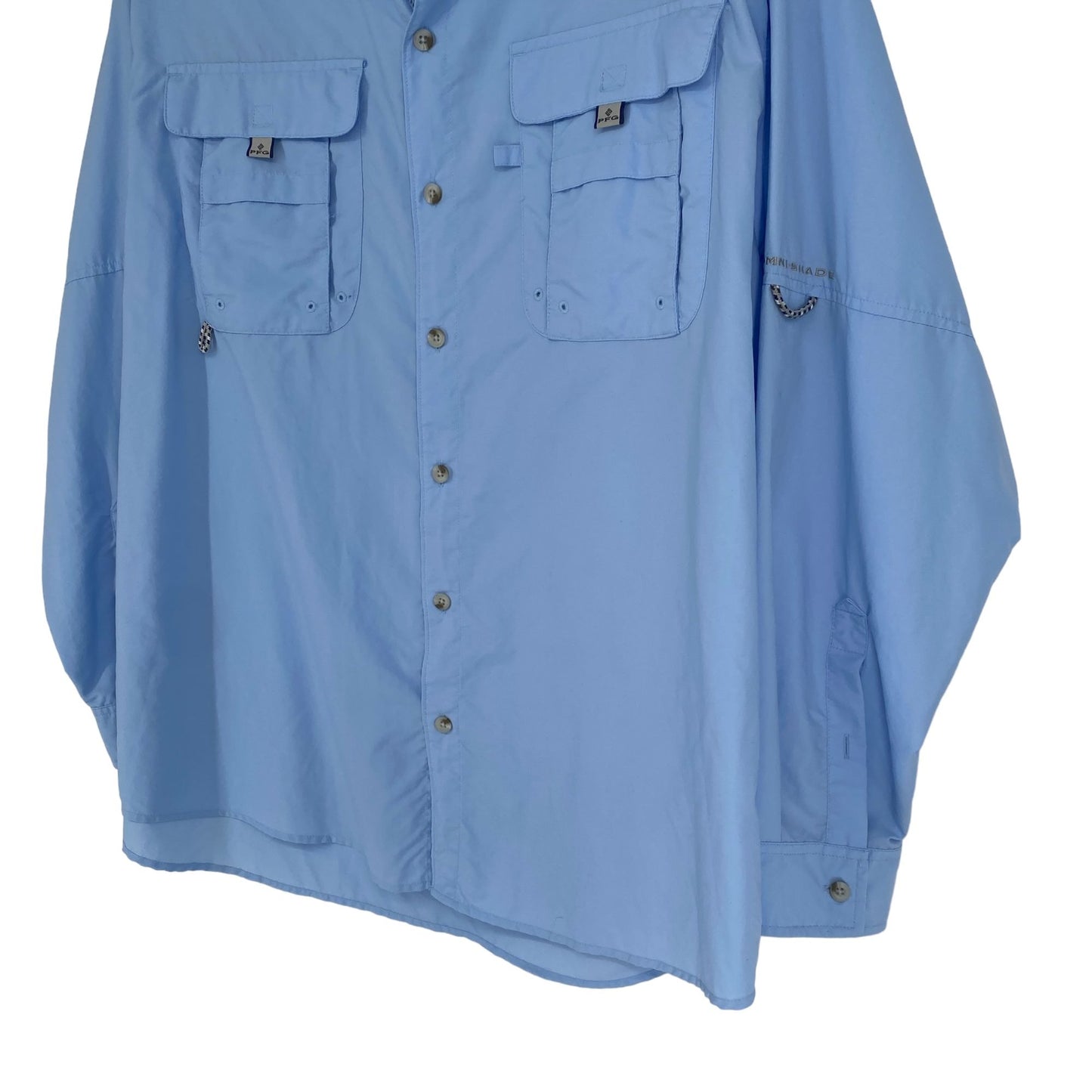 Columbia PFG Omni-Shade Mens L Blue Fishing Shirt Long Sleeve Button Up Vented