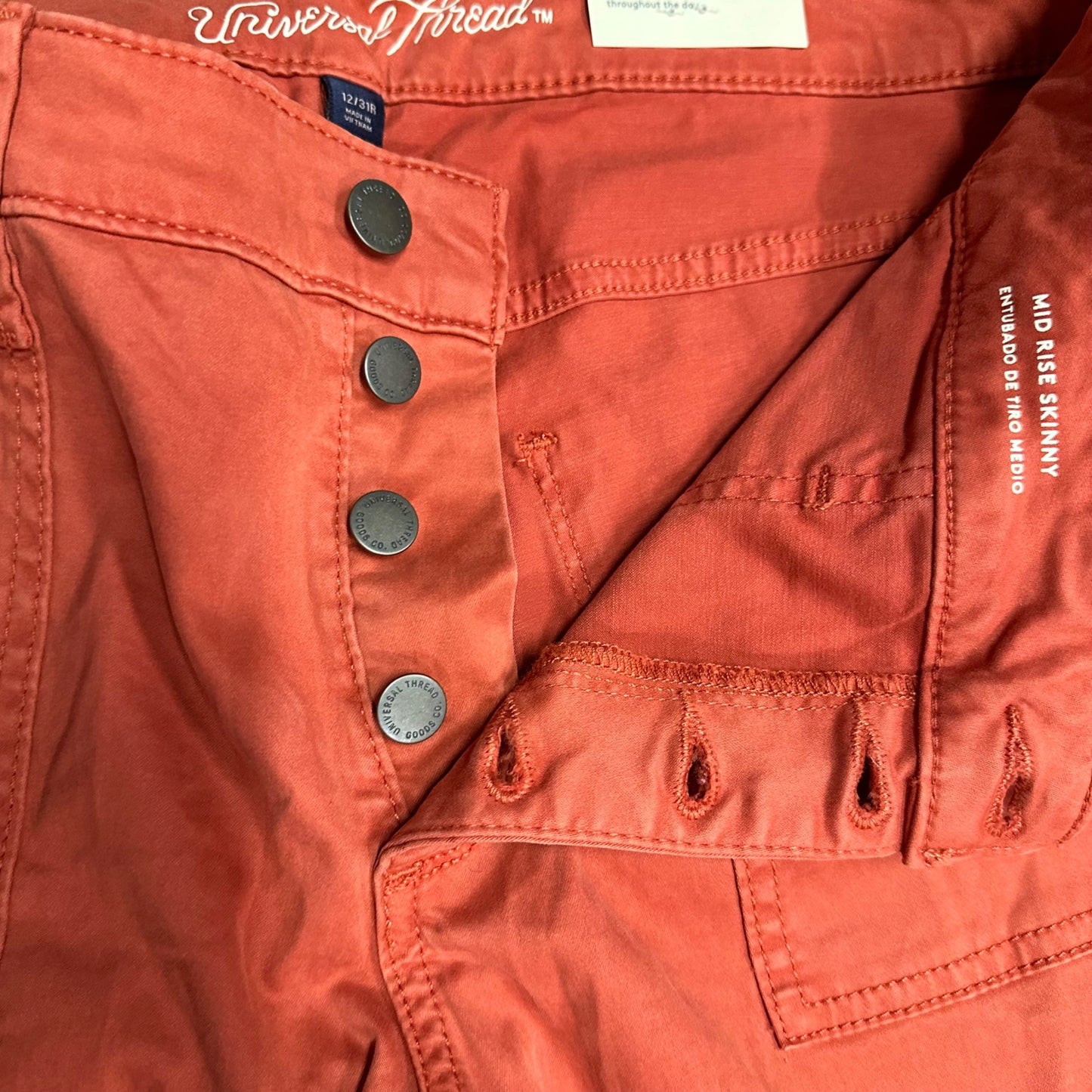 NWT Universal Thread 12/31R Orange Mid Rise Skinny Jeans Button Fly Sculpts