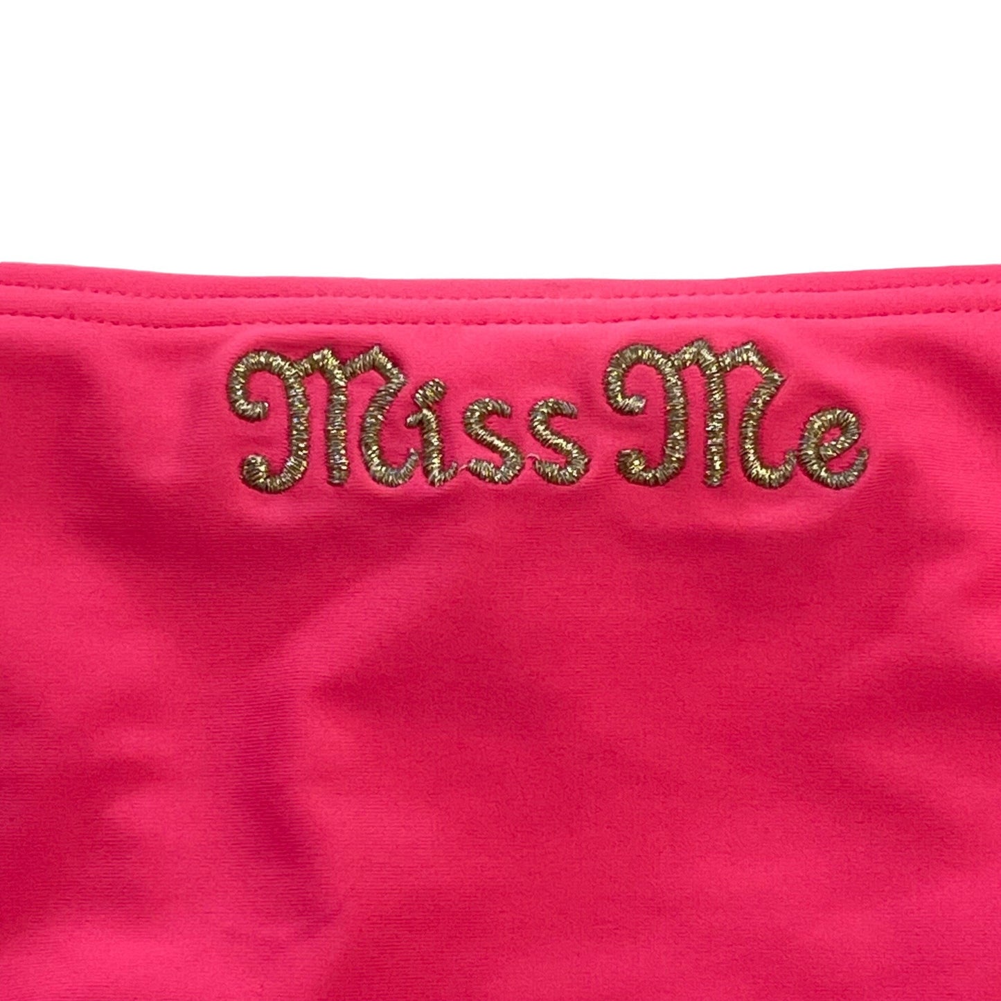 Miss Me L Pink Bikini Bottoms Swim Metallic Gold Bling Embroidered Rhinestone