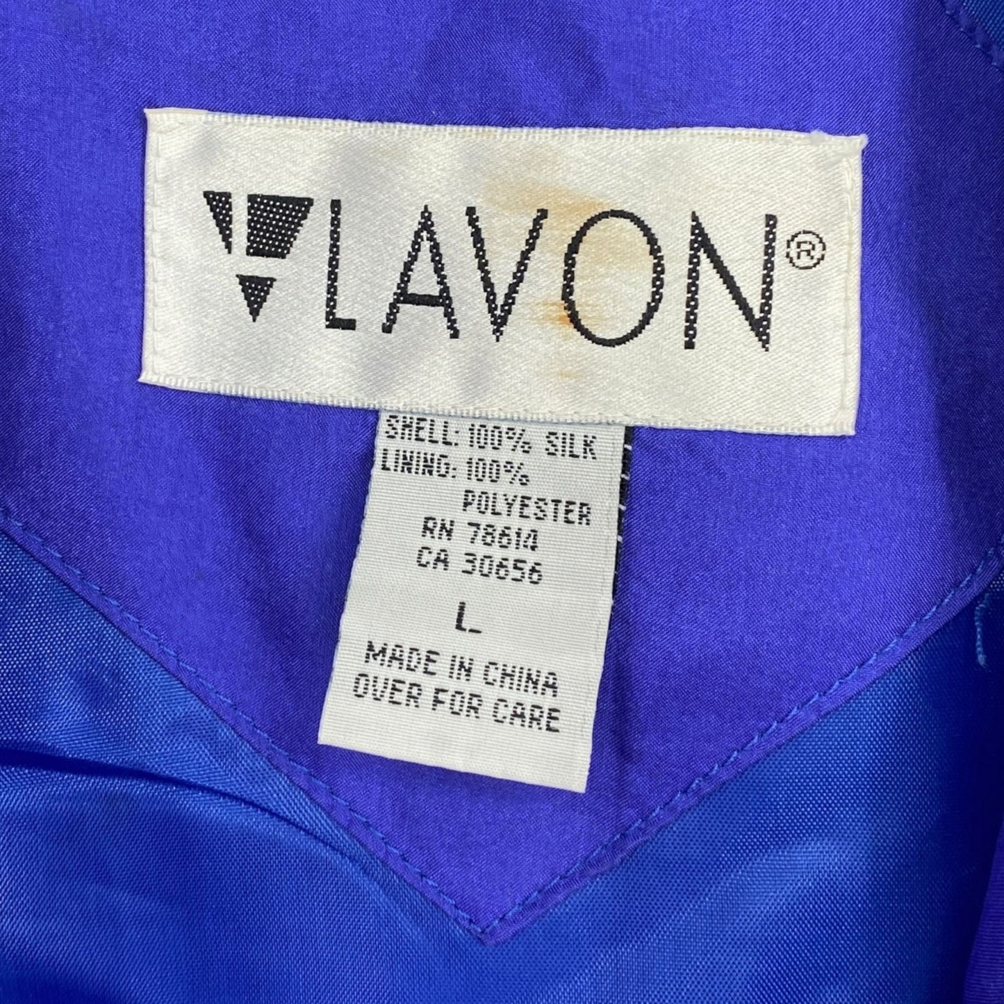 Vintage Lavon Womens L Royal Blue Silk Full Zip Jacket Front Pockets Collar 90s