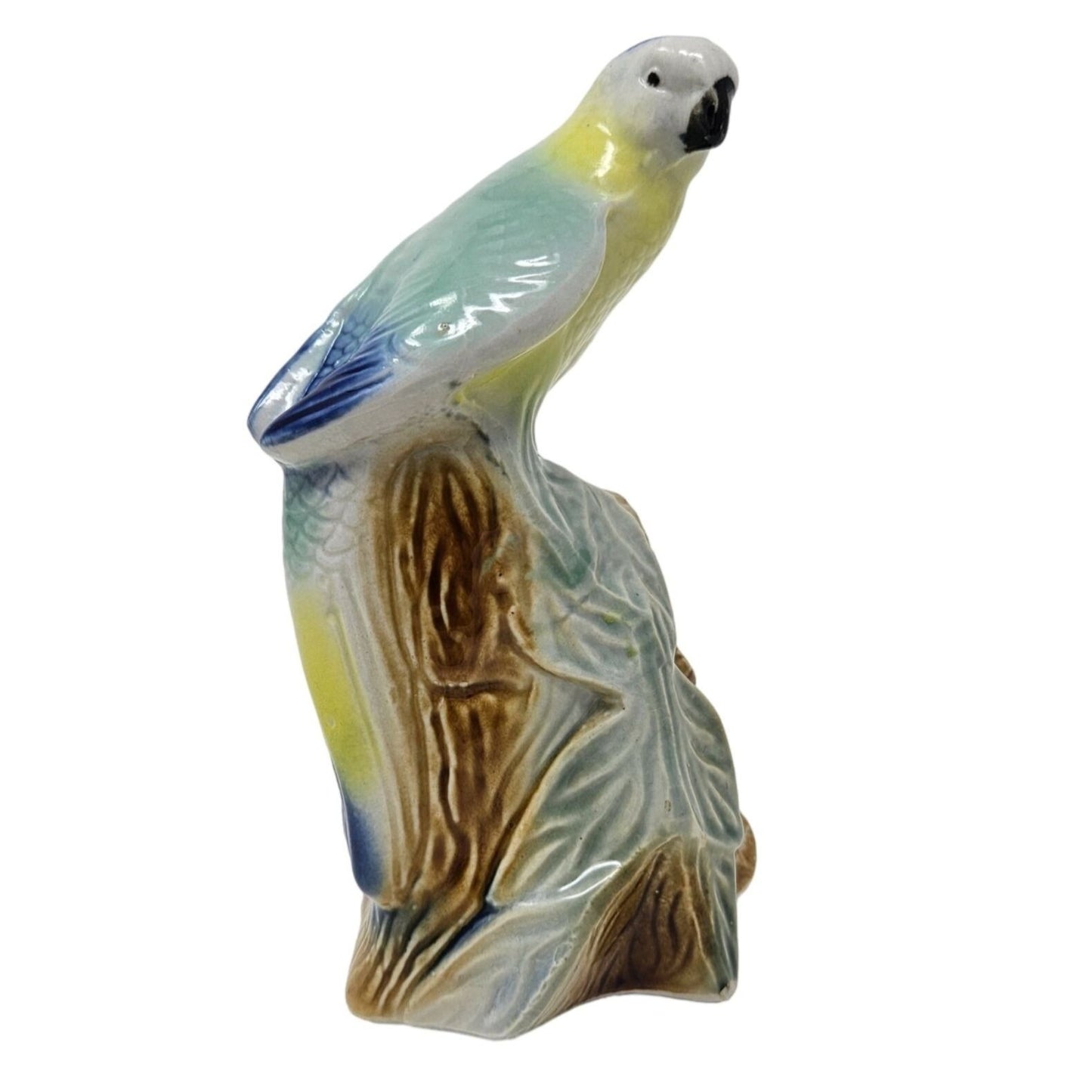 Vintage Mid-Century Parakeet Ceramic Figurine Parrot Made Brazil 7" Numbered