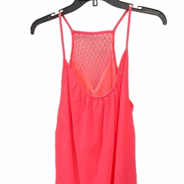 Bright Neon Pink Swim Cover Dress OS Racerback Flowy Lace Back Spaghetti Strap