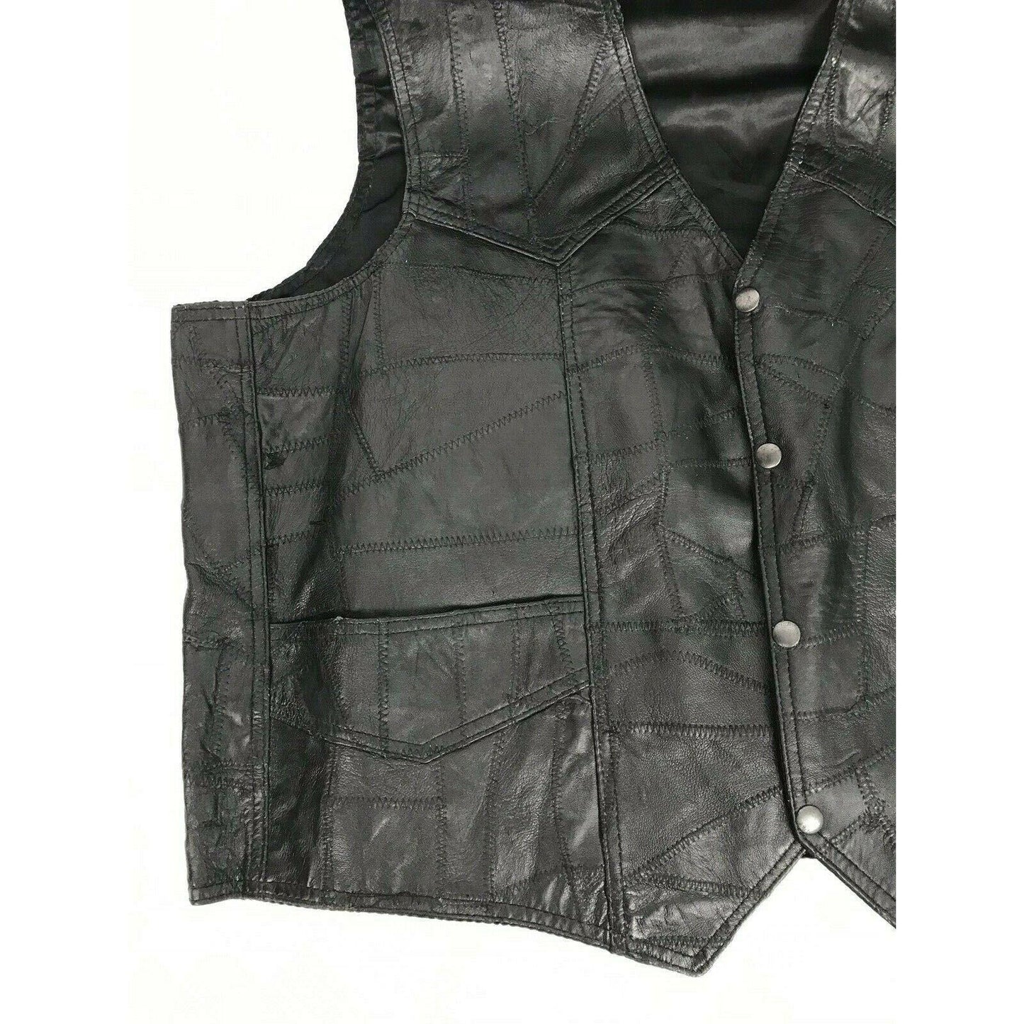 Vintage Leather Club Mens 54 Black Western Leather Vest Snap Front Classic