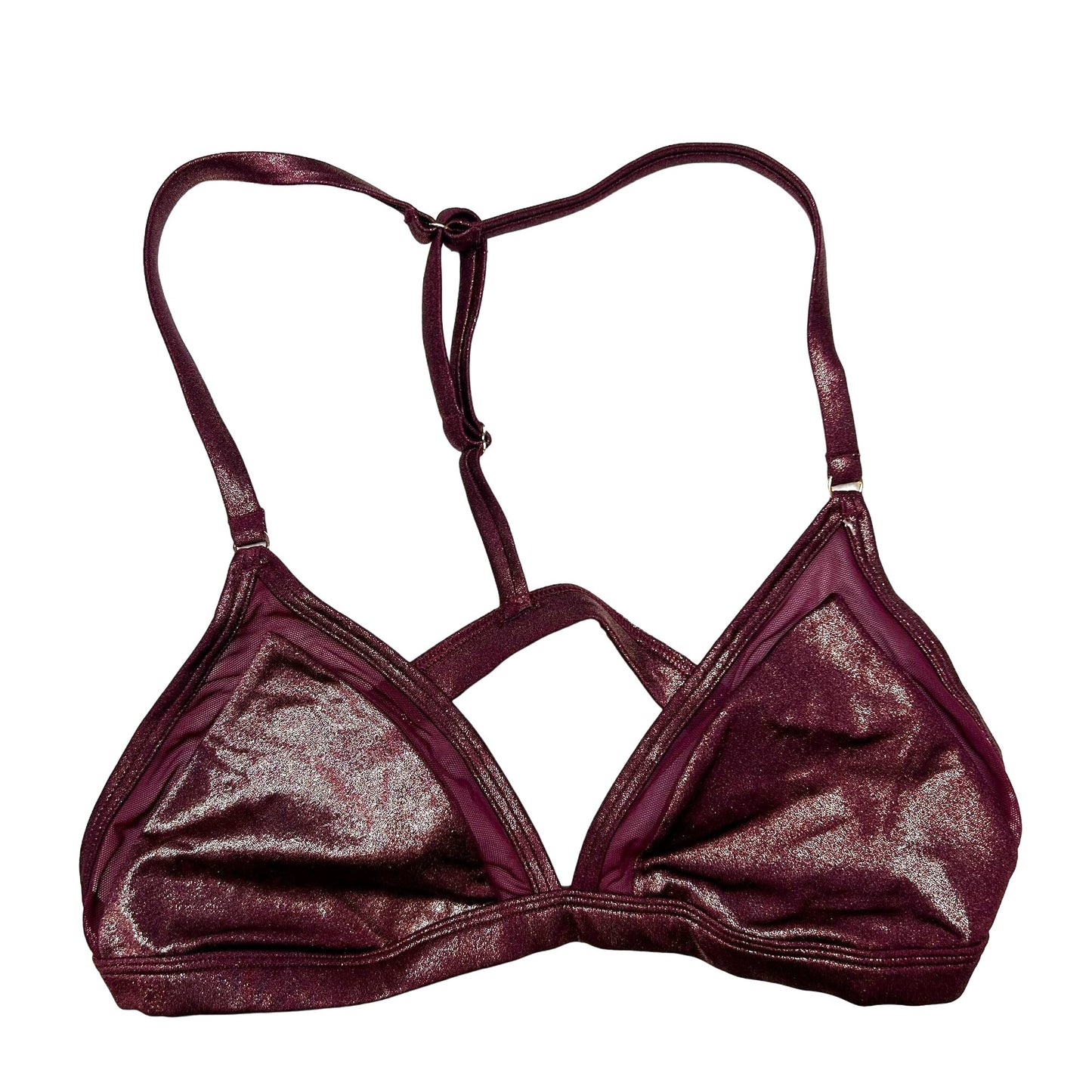 Victorias Secret PINK M Burgundy Shine Unlined Mesh Triangle Bralette Racerback