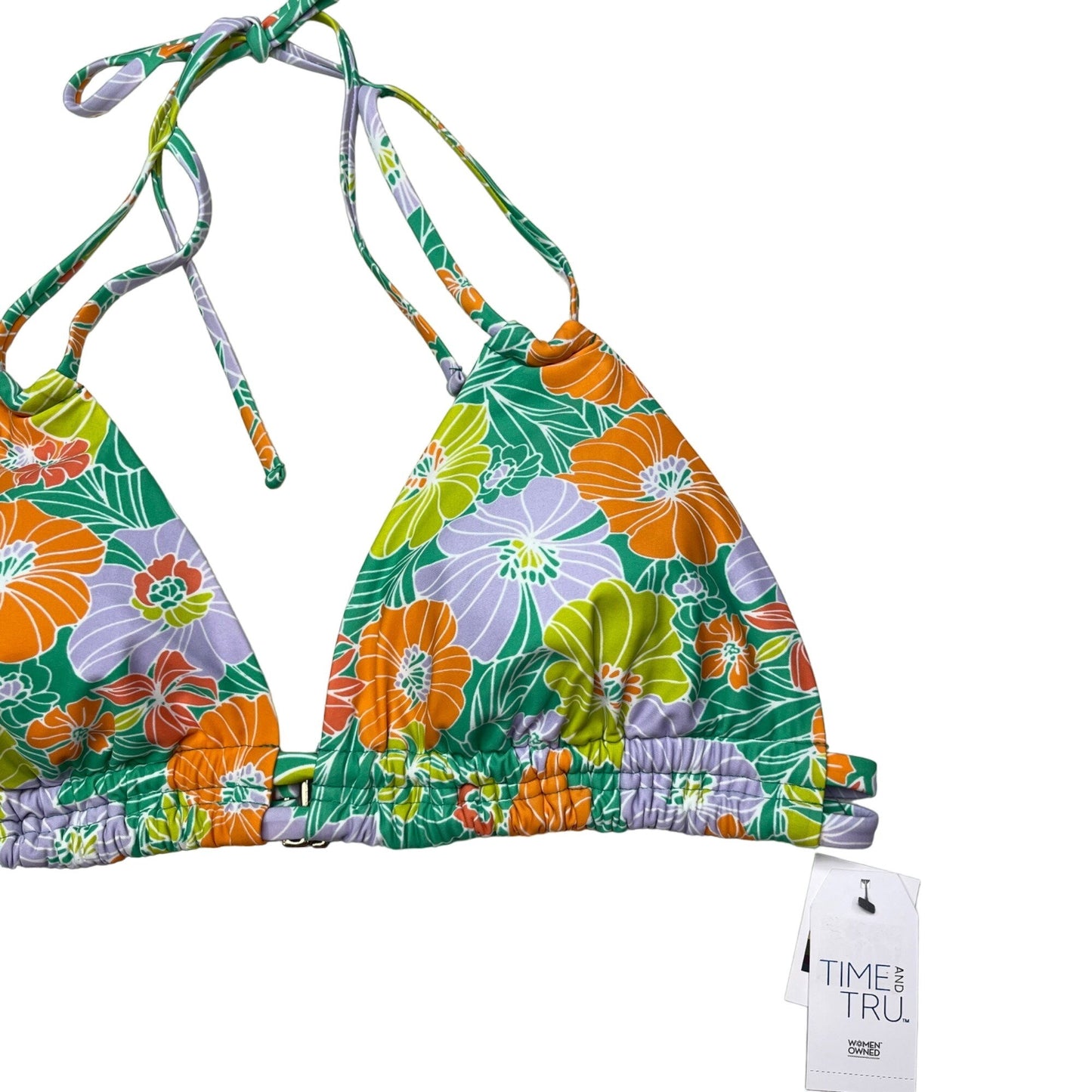 NWT Time and Tru 1XL Floral String Bikini Mid Rise Bottoms Green Bright Swimwear