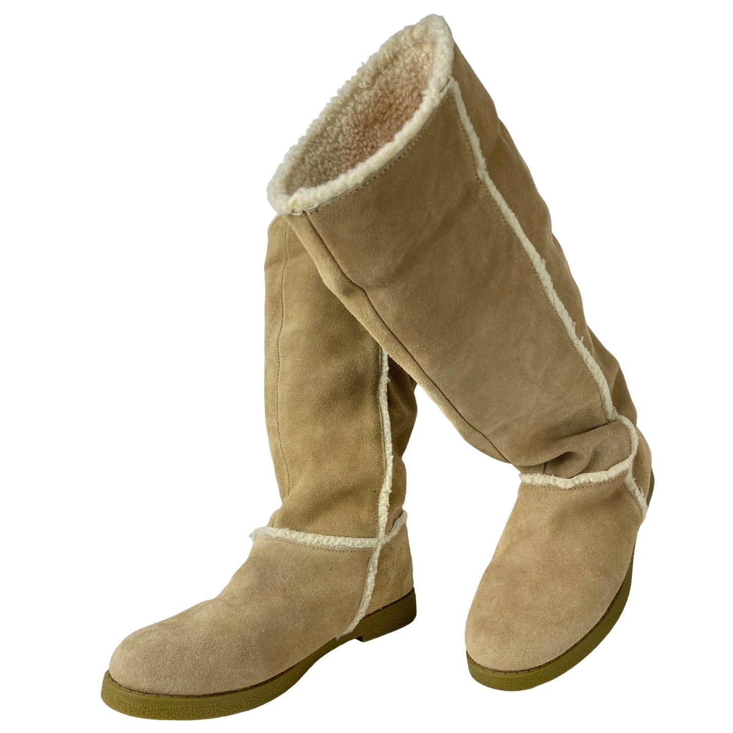 Xhilaration Size 7 Womens Tan Genuine Suede Knee High Boots Faux Fur Lining