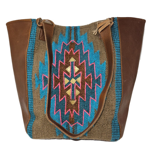 NWT Catchfly Studios Serape Leather Tote Purse Shoulder Bag Southwestern Aztec