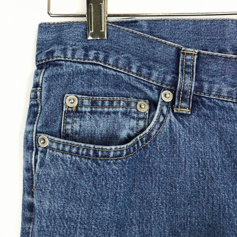 Tommy Jeans Womens 7 Cropped Blue Denim Jeans Medium Wash Straight Leg Flag Logo