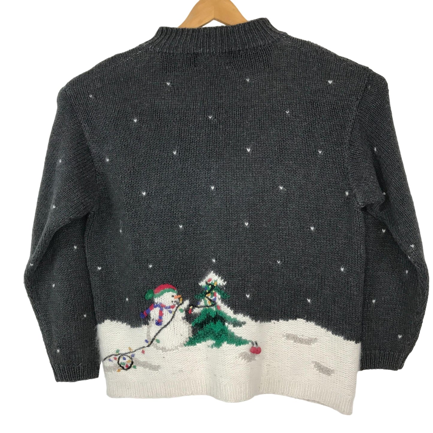 Croft & Barrow L Gray Snowman Christmas Sweater Knitted by Hand Mock Neck Tree