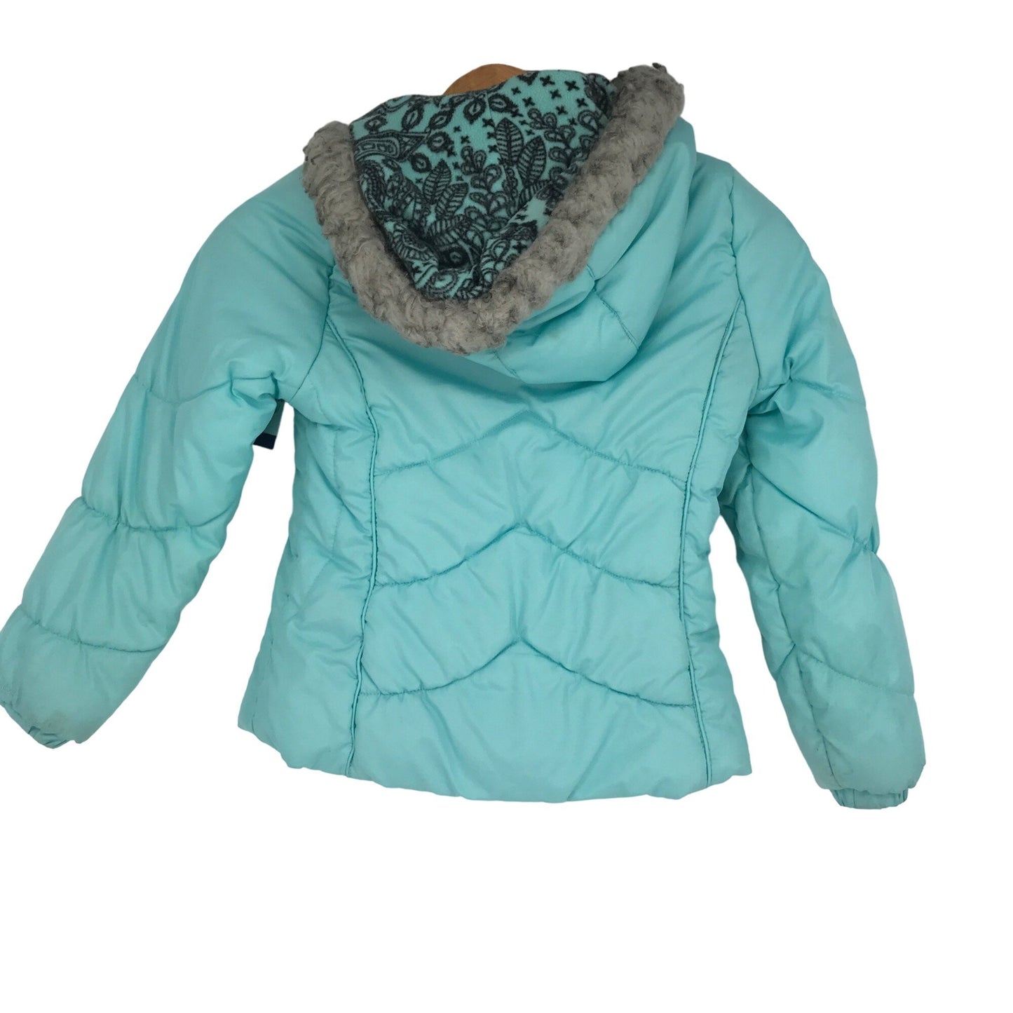 London Fog Girls S 7/8 Light Blue Faux Fur Hooded Puffer Jacket Winter Coat