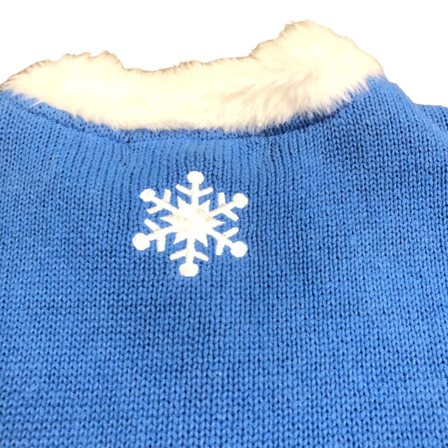 Vintage Crystal Kobe M Blue Front Button Sweater Christmas Tree Faux Fur Trim