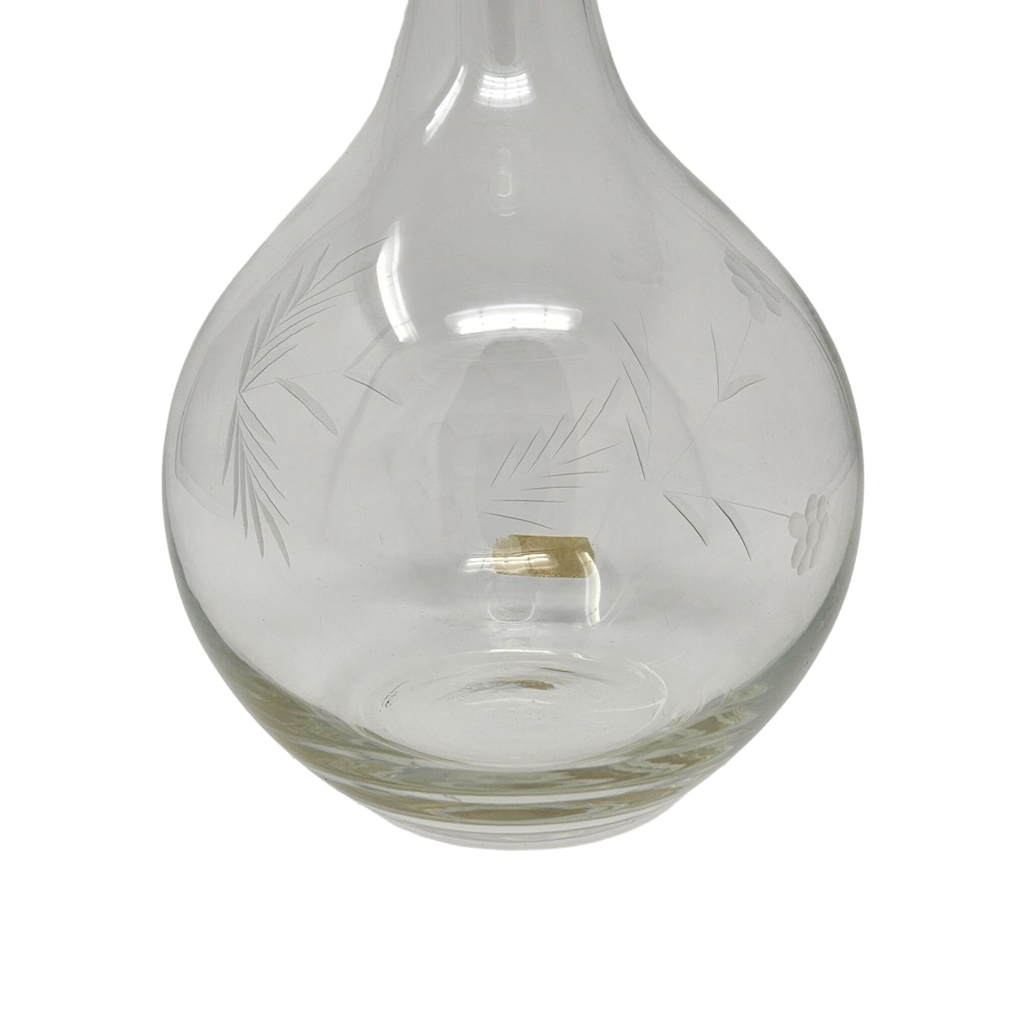 Vintage Bohemian Clear Glass Decanter Ball Stopper Etched Floral Fern 16" Bar