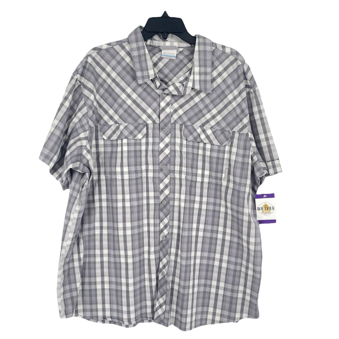 Columbia Mens 2XL Omni-wick Shirt Grey Plaid Short Sleeve Button Front Casual