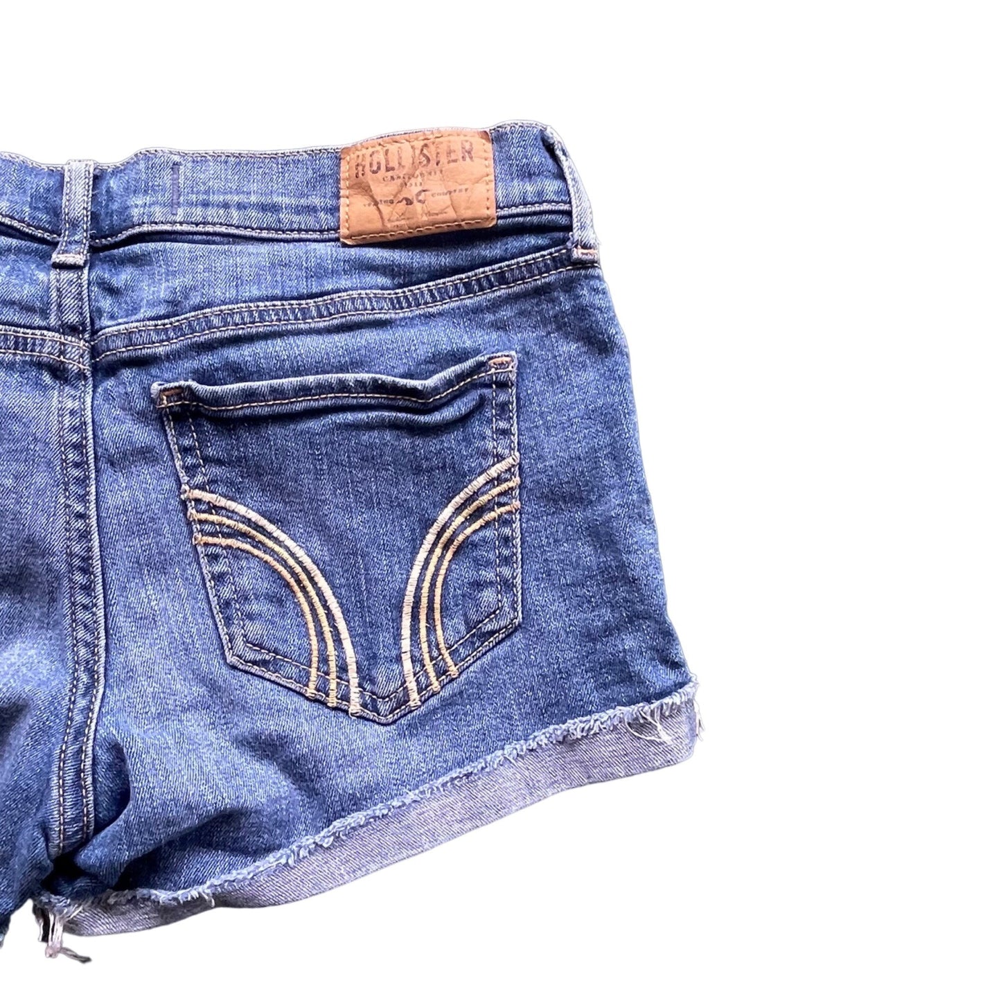 Hollister Womens 5/27 Blue Denim Jean Shorts Distressed Medium Wash 3" Inseam