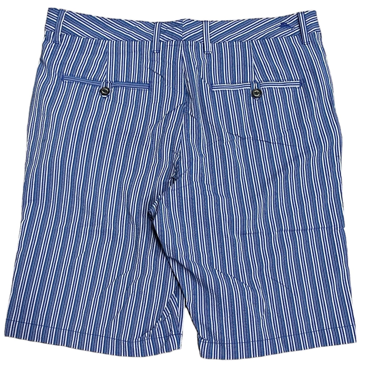 Tommy Bahama Mens 33 Blue Seersucker Striped Shorts Stretch Flat Front Golf